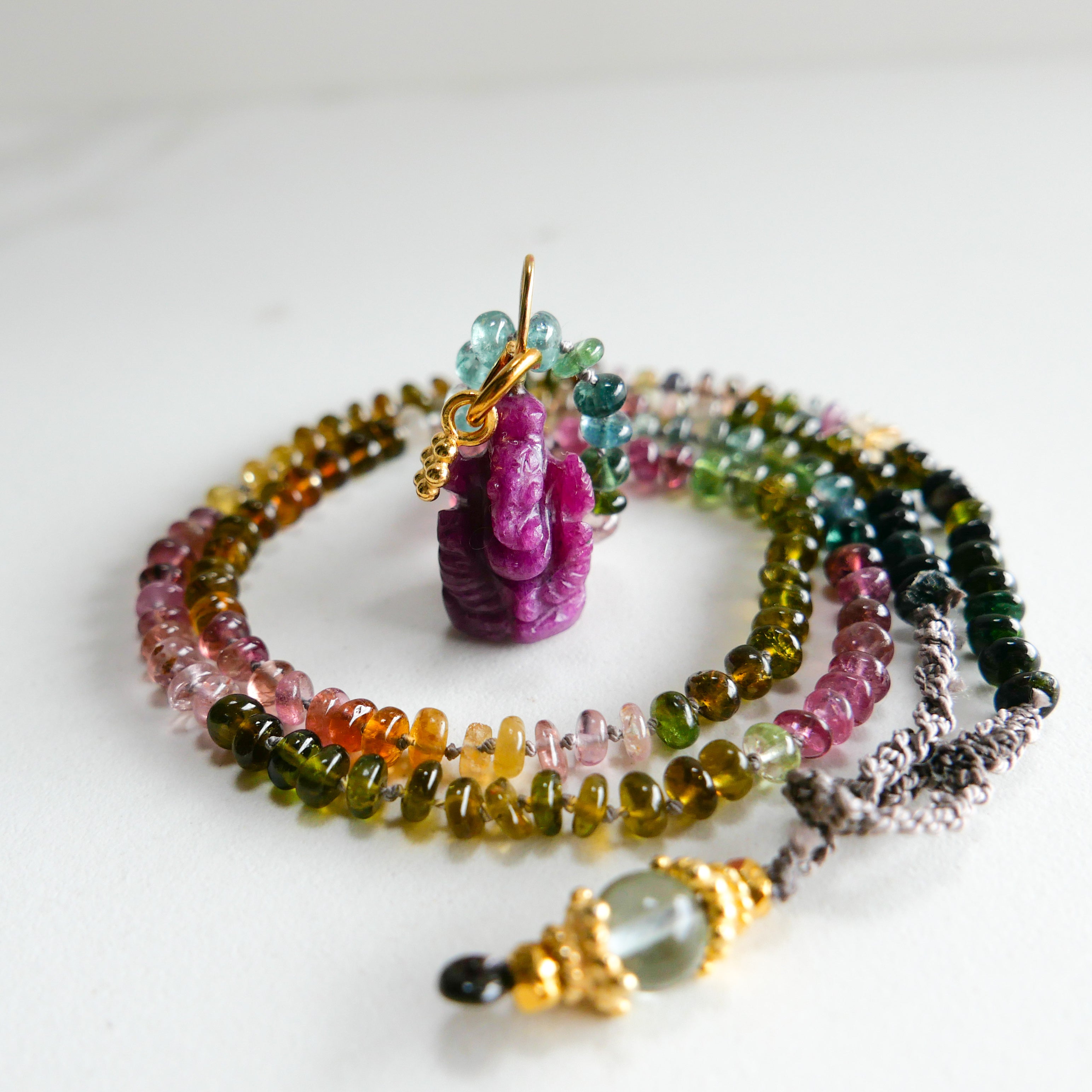 Sana Necklace Tourmaline & Ganesha Ji Ruby - DIVYA Sacred Symbols - ShaSha Jewellery Switzerland France