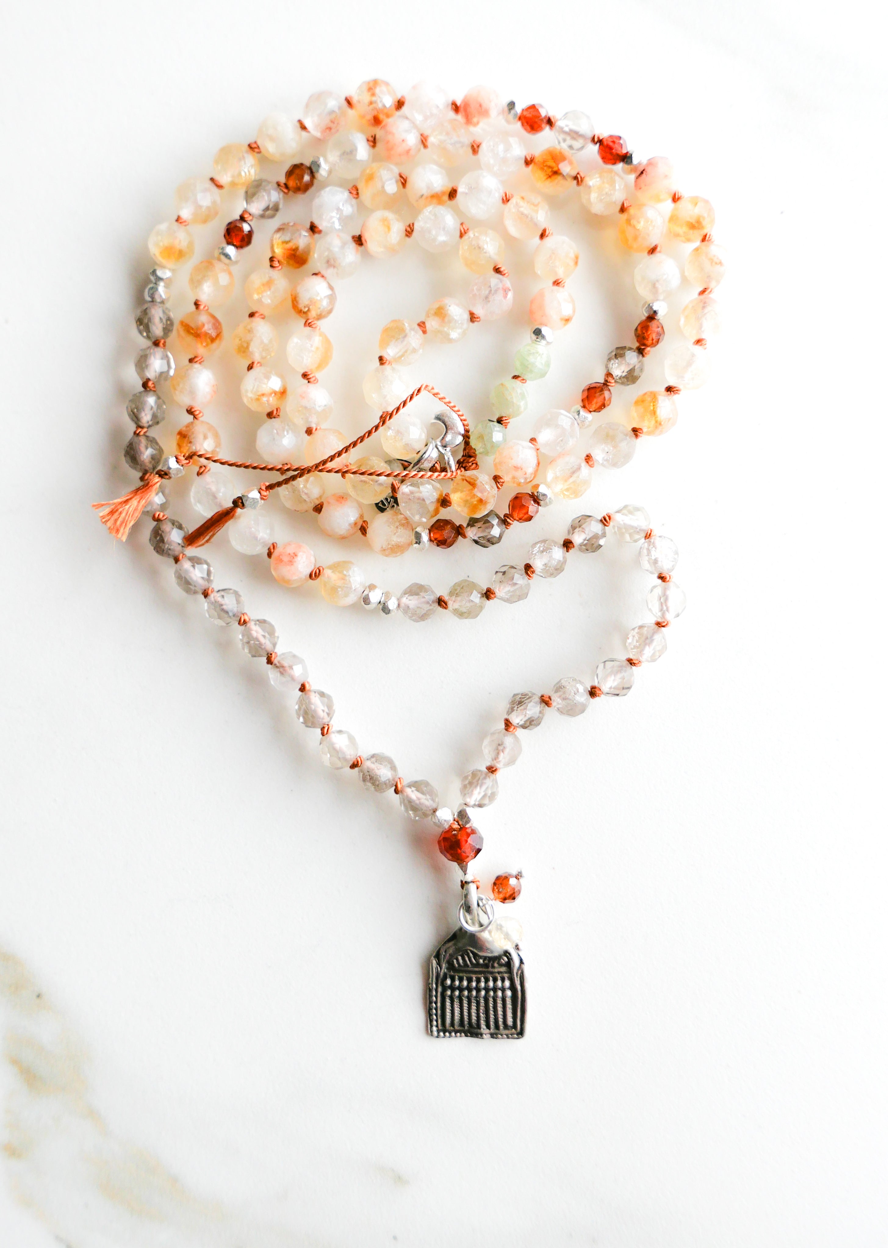 Astra Mala Necklace  - 7 sisters - Indradhanush Collection - Spessartine, Smoky Quartz & Citrine - shasha yoga jewellery 