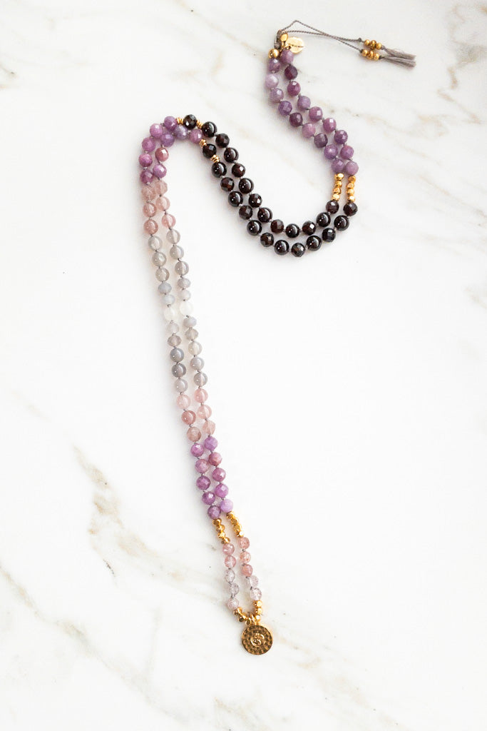 Ruby Sadhana  Mala Necklace "OM" Indradhanush collection - ShaSha Yoga Jewellery