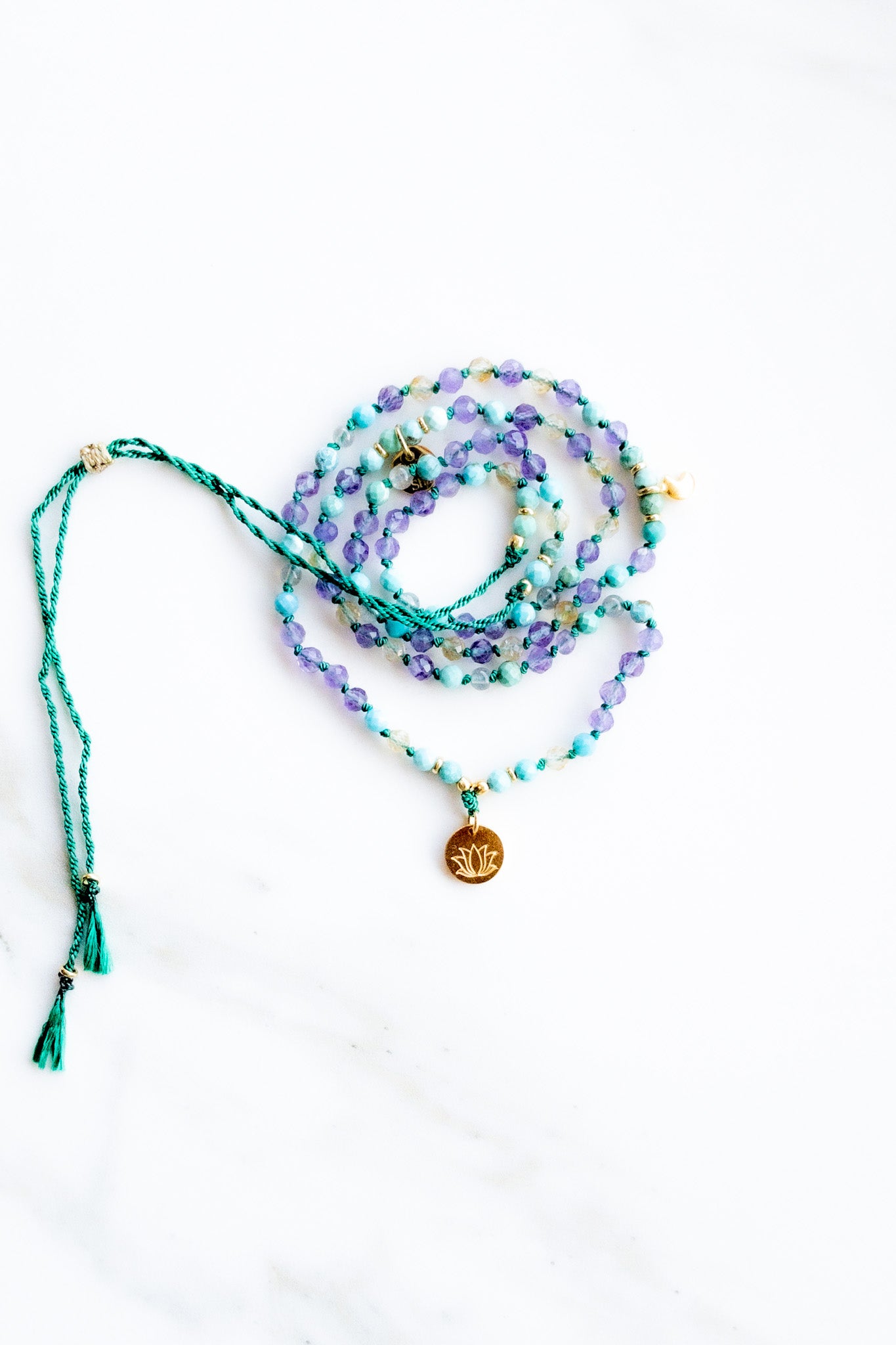 “ROOTS” Mini Mala 108 beads - Lotus - Turquoise, Citrine & Amethyst - shashā yoga jewellery 