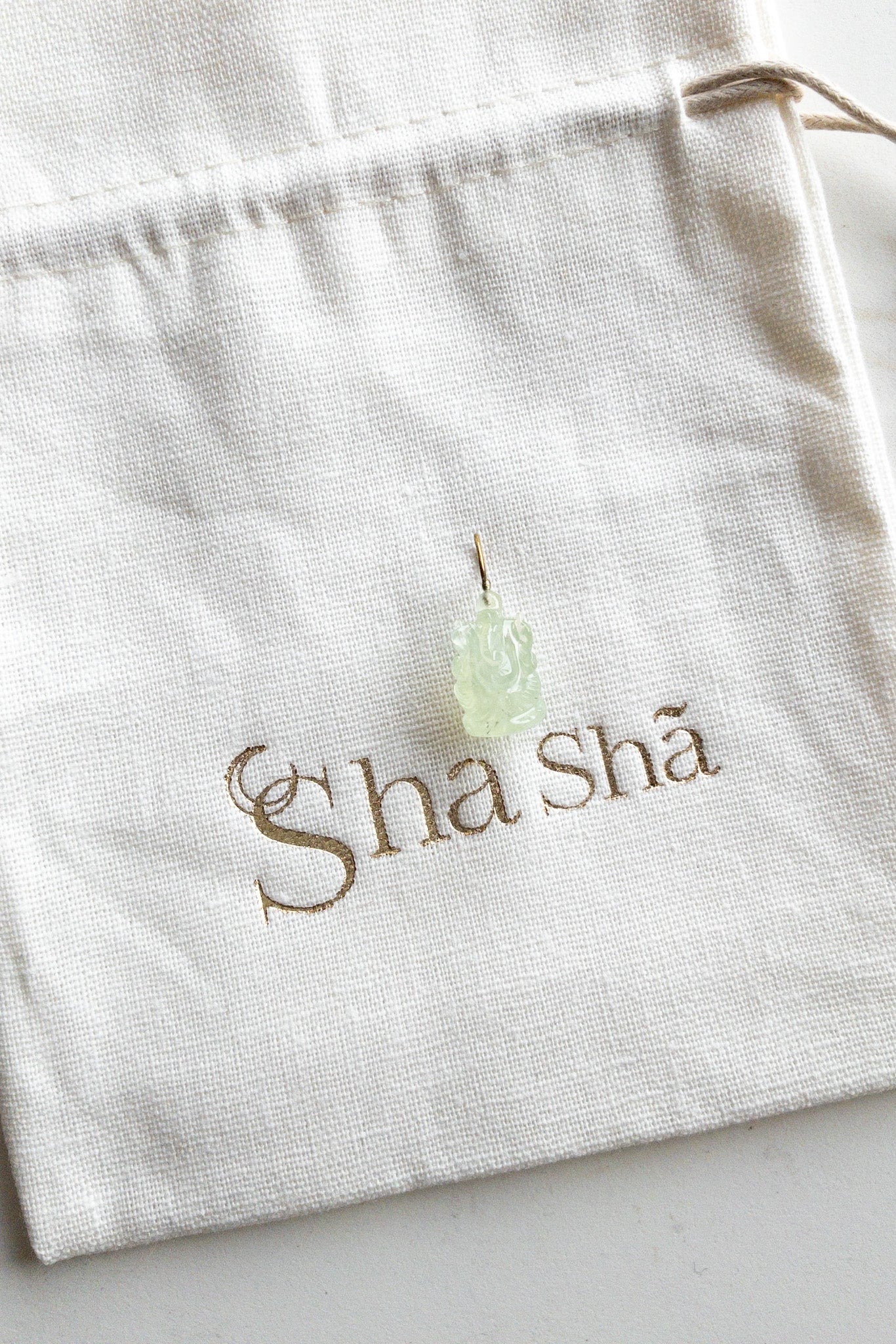 Ganesha Ji - Prehnite - DIVYA Sacred Symbols - Handcarved pendant - ShaSha Gemstone jewellery