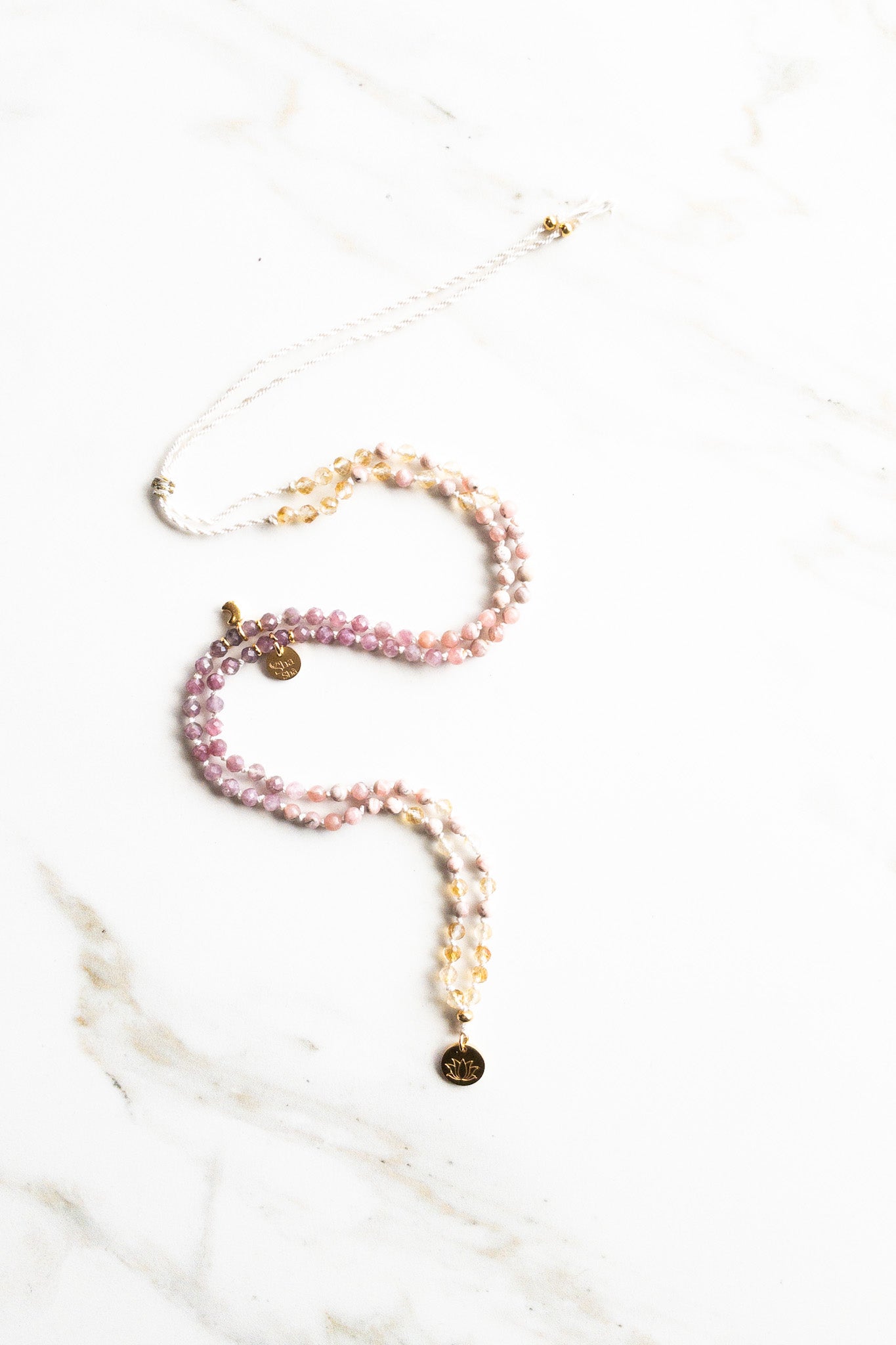 « Roots » Mini Mala 108 - Citrine & Lepidolite & Rodochrosite - shashā yoga jewellery 