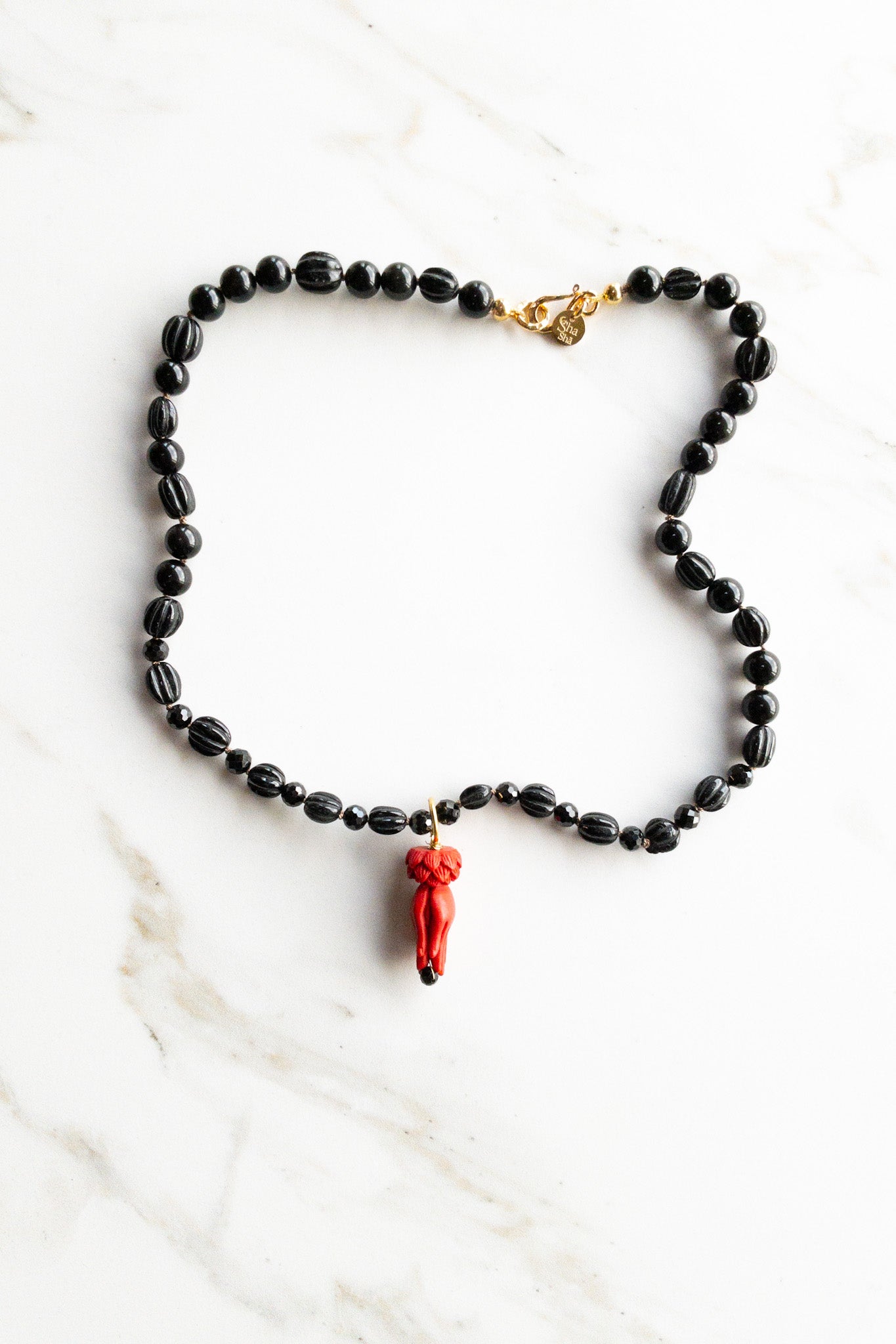 Namaste - Mala 54 beads - Black tourmaline & Onyx - Indradhanush . Shasha Yoga Jewellery 