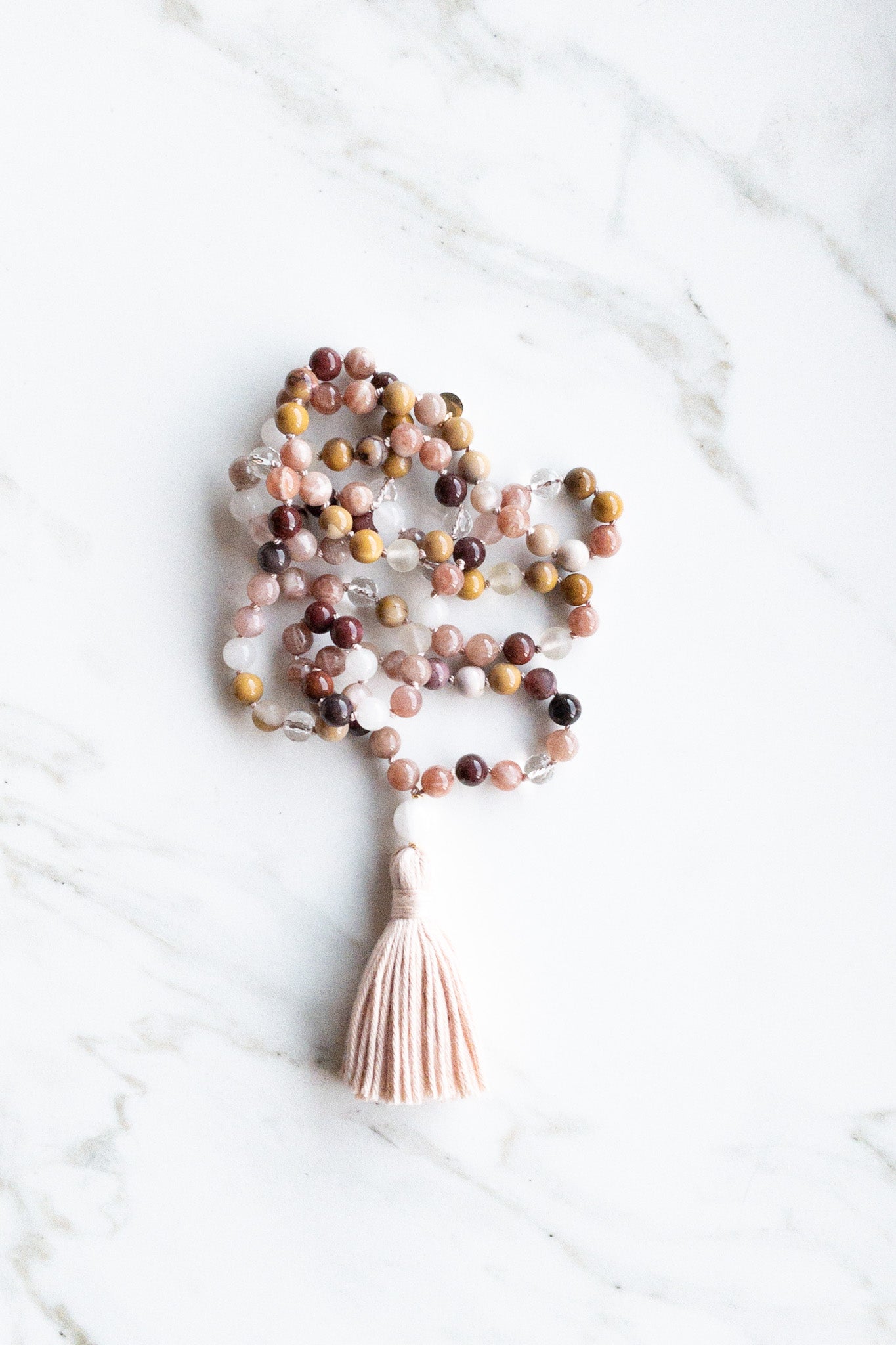 Radiant Harmony Mala 108 beads - OceanEye Collection - Mookaite jasper - sunstone - moonstone - Shashã yoga jewellery Switzerland 