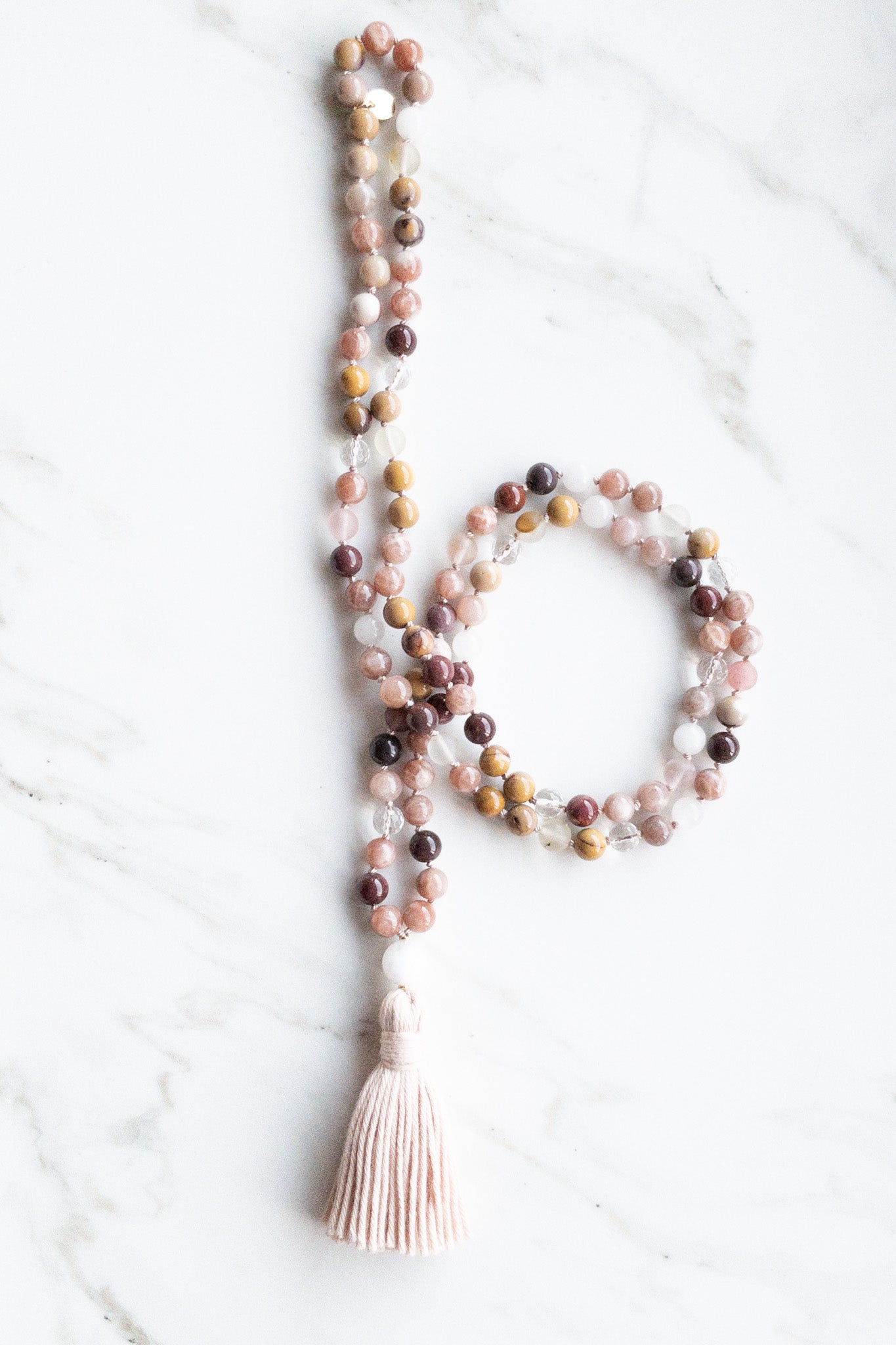 Radiant Harmony Mala 108 beads - OceanEye Collection - Mookaite jasper - sunstone - moonstone - Shashã yoga jewellery 