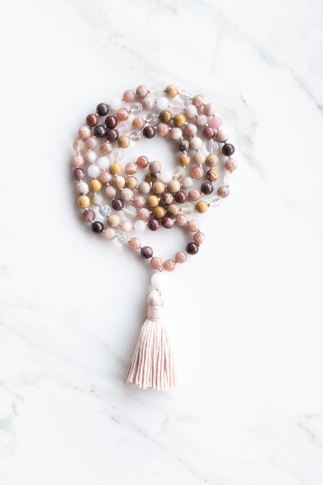 Radiant Harmony Mala 108 beads - OceanEye Collection - Mookaite jasper - sunstone - moonstone - Shashã meditation jewellery 