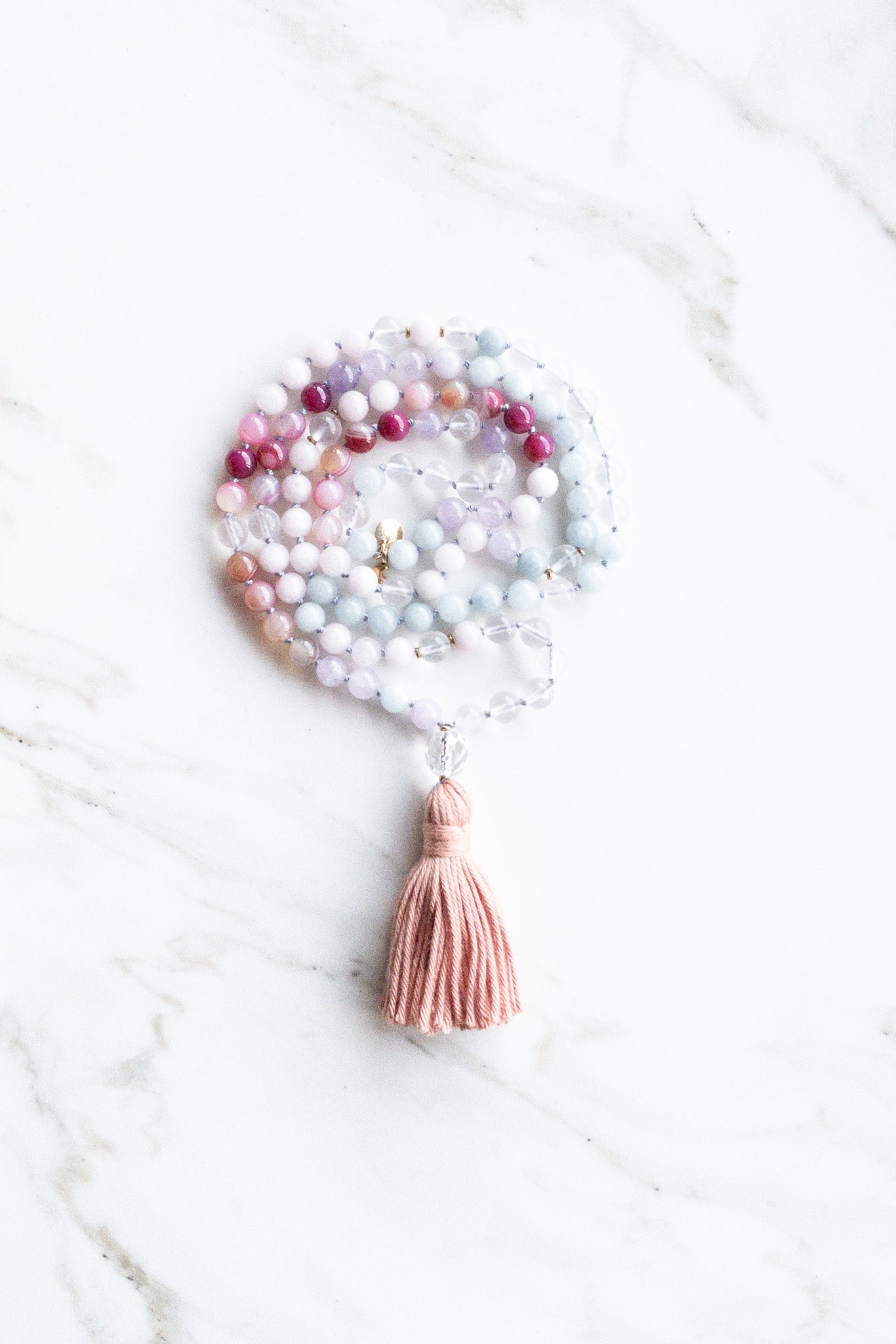 Divine Rainbow Japamala - Morganite, agates, pink quartz - OceanEyes - shashā meditation jewellery 