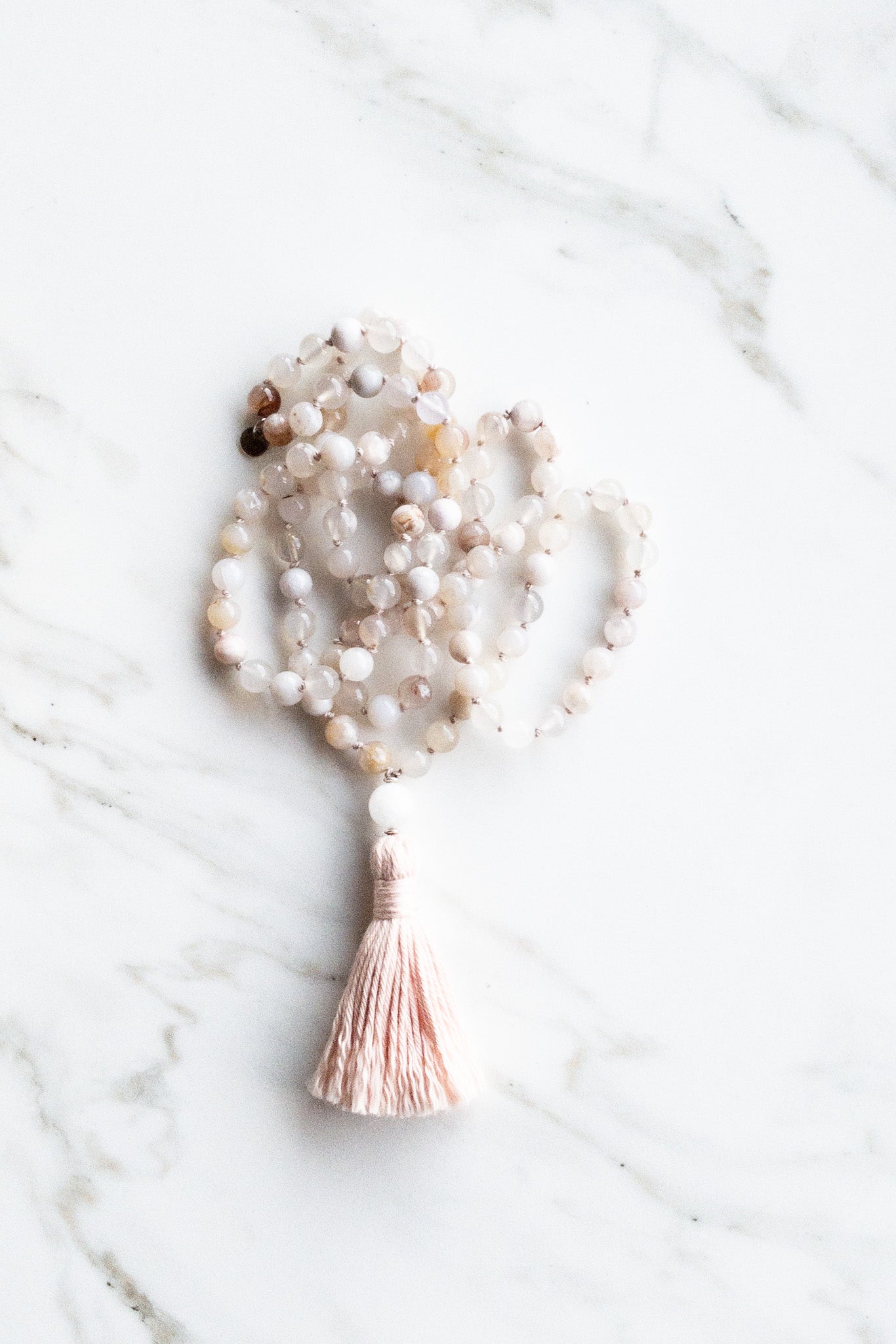 Floral Healing Mala beads - cherry blossom agates, moonstone - OceanEyes collection - shashā yoga mindfulness jewellery 