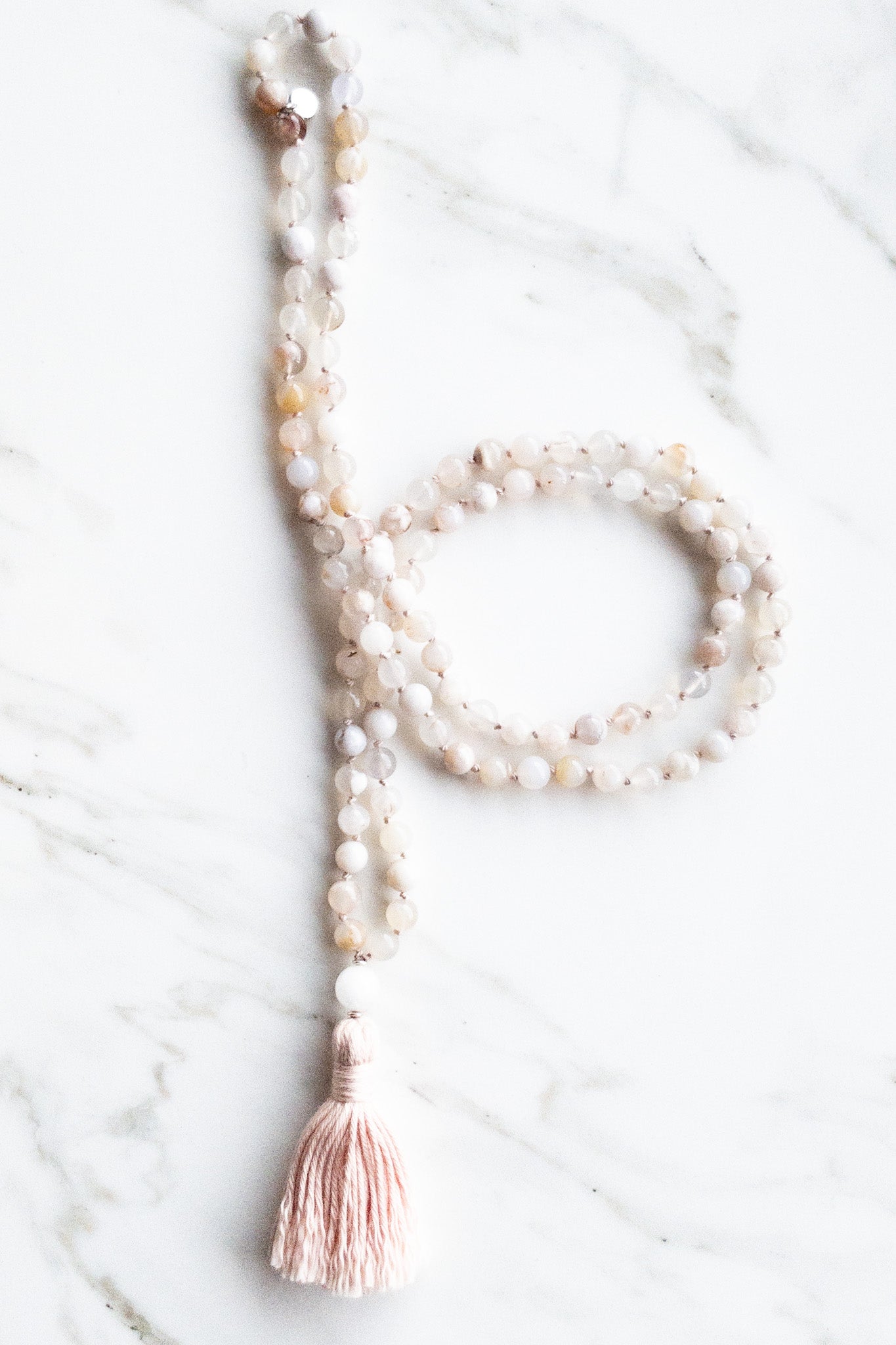 Floral Healing Mala beads - cherry blossom agates, moonstone - OceanEyes collection - shashā yoga jewellery 