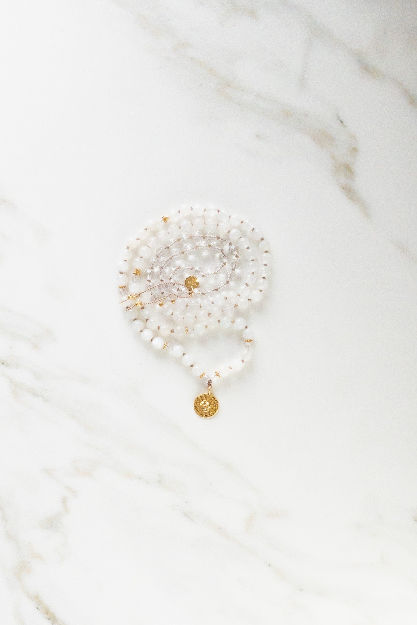 OM Luminous Mala - Indradhanush - Clear Quartz and Moonstone Japamala Necklace- Meditation jewellery - ShaSha