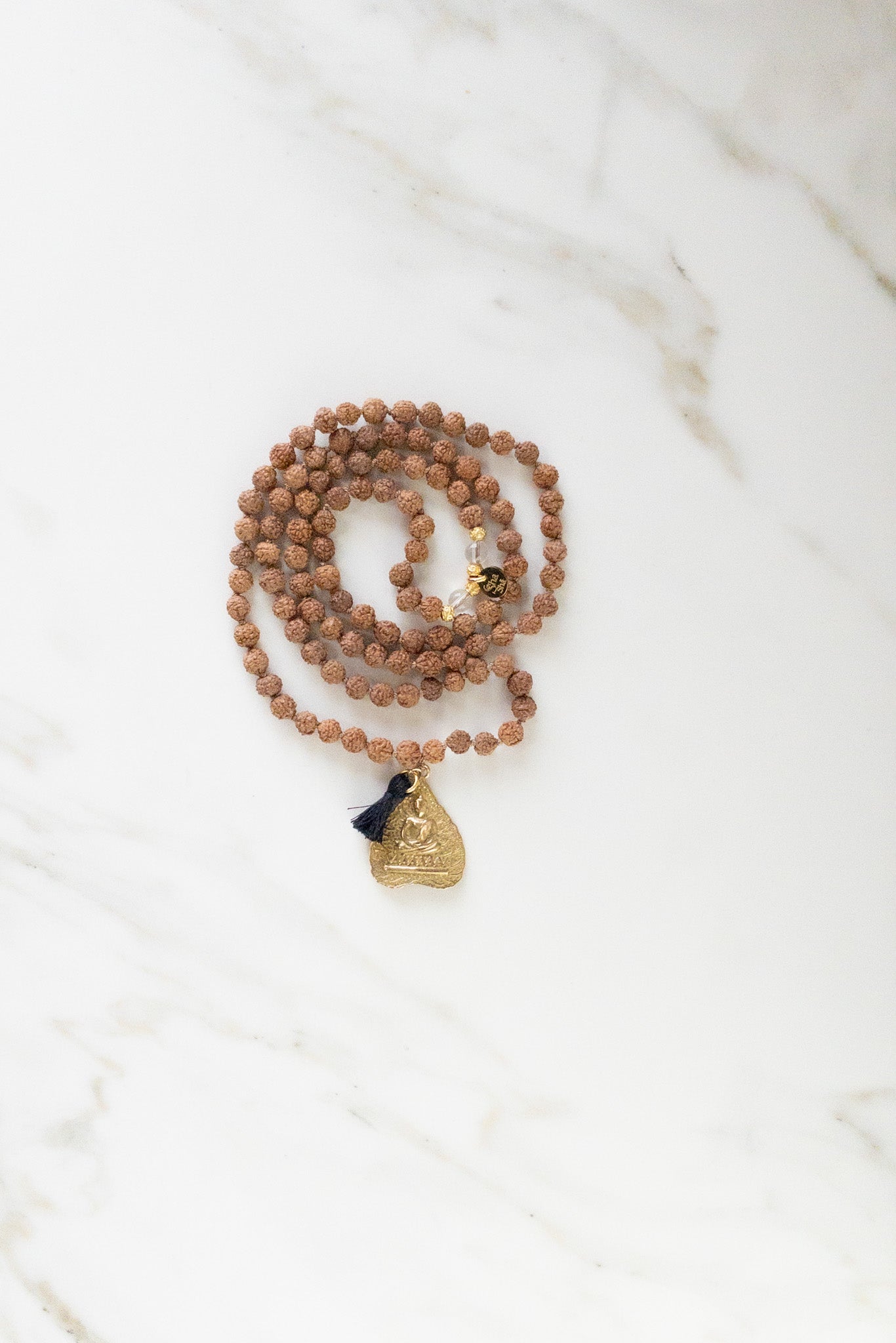 Silent Wisdom Rudraksha Mala - Indradhanush - Japamala Necklace with buddha - Prayer beads Mala - ShaSha yoga jewellery - handmade in Switzerland