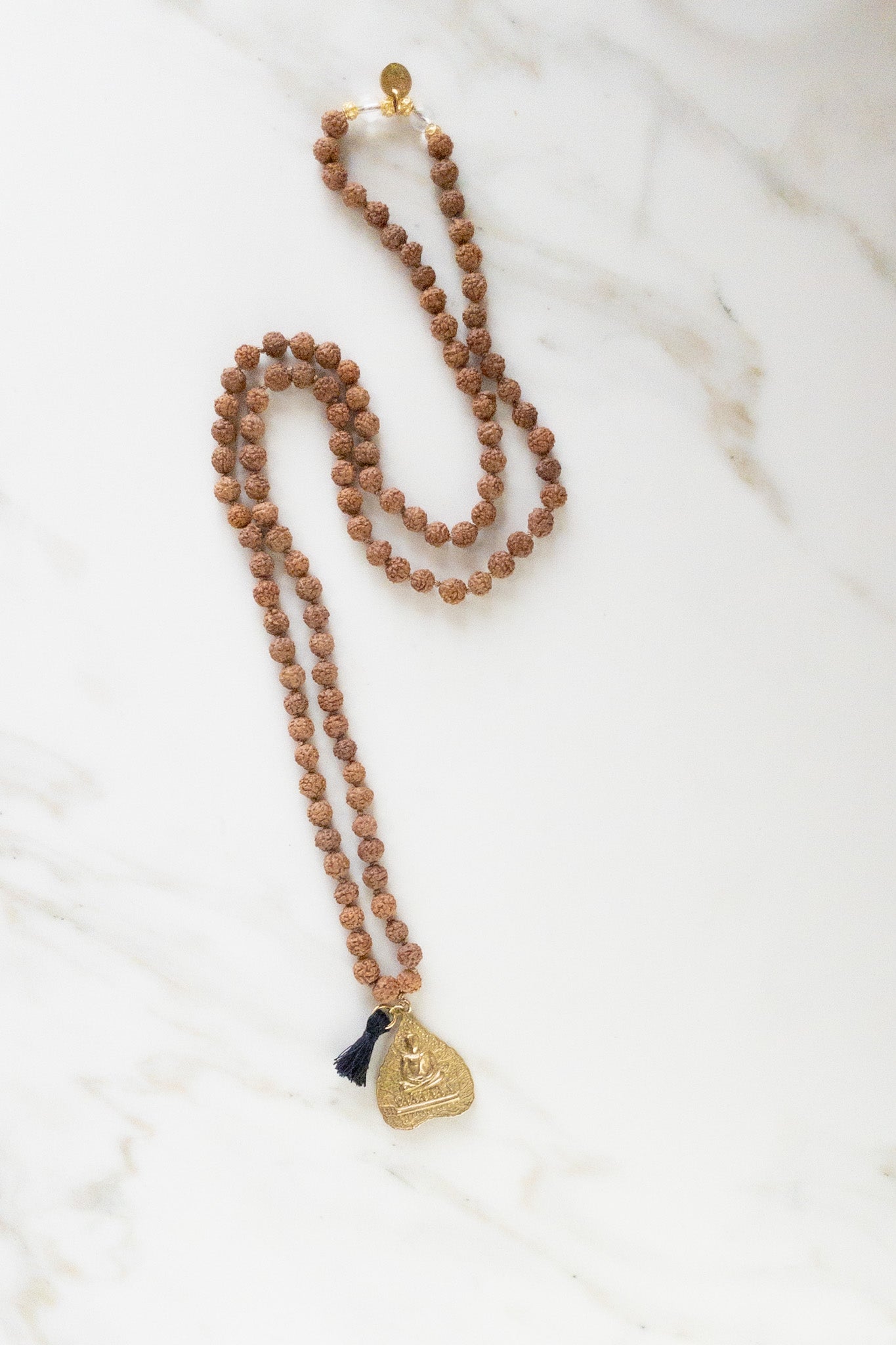 Silent Wisdom Rudraksha Mala - Indradhanush - Japamala Necklace with buddha - Prayer beads Mala - ShaSha yoga jewellery - handmade in Switzerland - online shop