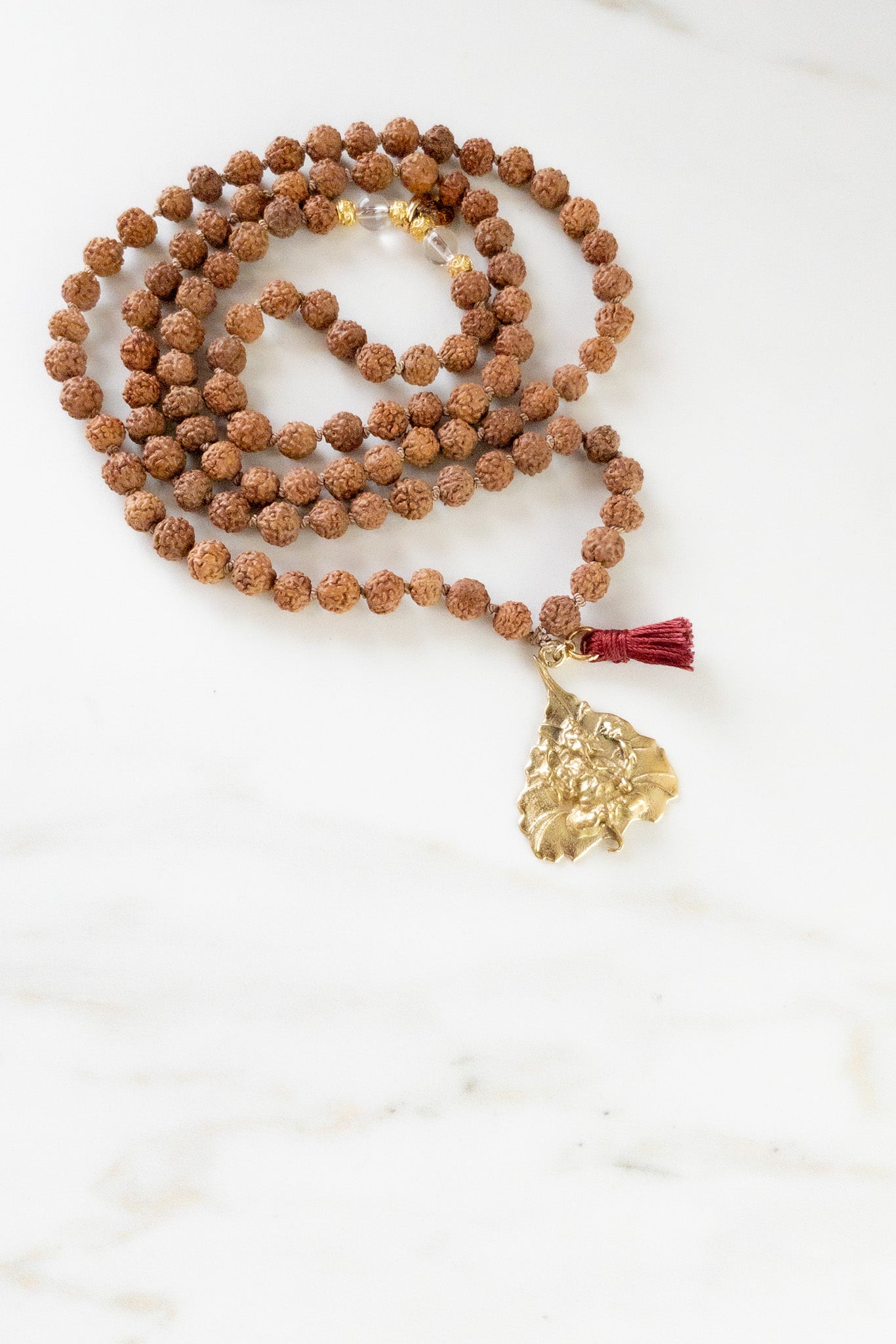 Path Opener Rudraksha Mala - Indradhanush - Ganesha Medallion - 108 mala beads - ShaSha Gemstone Yoga Jewellery - Handmade in Switzerland