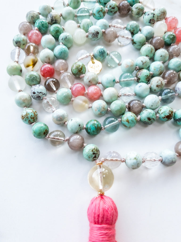 Soft Clarity Flow Mala 108 beads - OceanEyes - Turquoise - ShaSha Yoga gemstone Jewelry