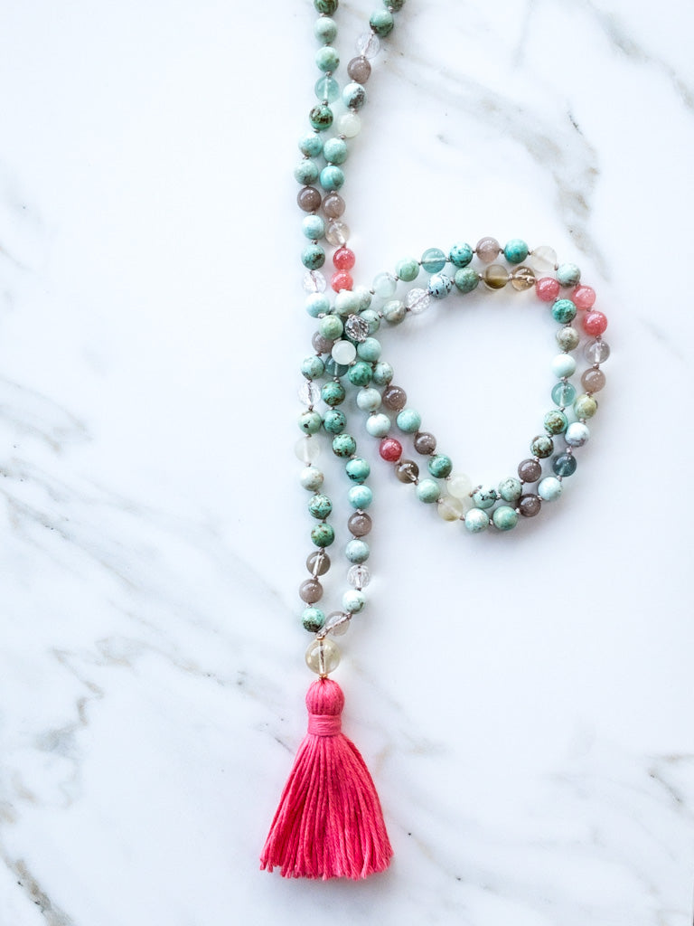 Soft Clarity Flow Mala 108 beads - OceanEyes - Turquoise - ShaSha Yoga gemstone Jewelry