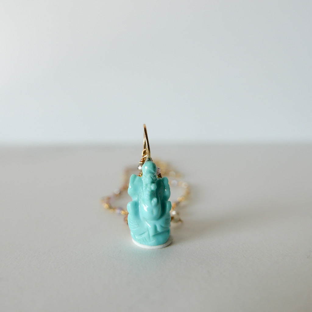 Pendentif Ganesha Ji | Préhnite - Turquoise - Aigue-marine - Chrysoprase | DIVYA