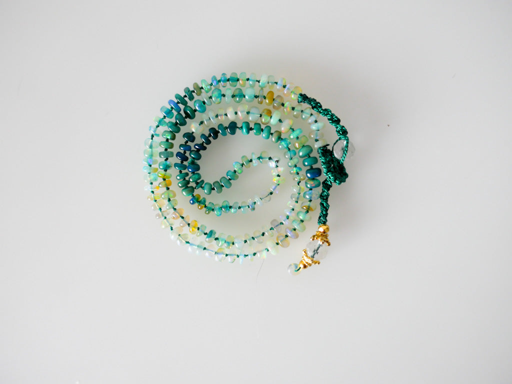 Sana Necklace - Green and White Fire Opal - DIVYA Sacred Symbols - Handknotted necklace by ShaSha Jewellery