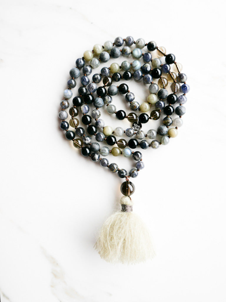 Awakening Wisdom Mala 108 beads - OceanEyes Collection - ShaSha Yoga Mindfulness jewelry
