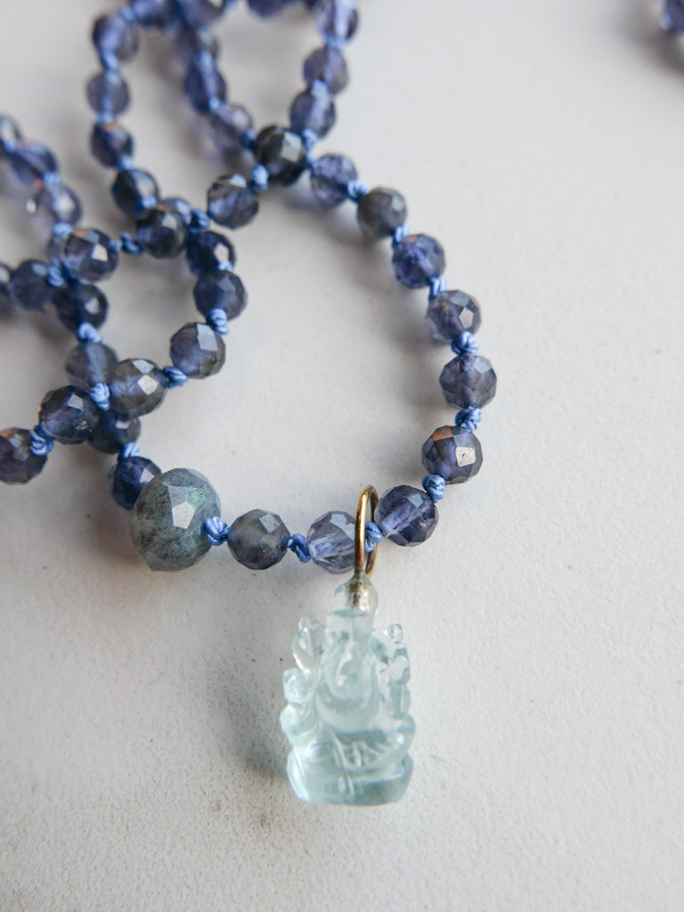 Sana Mala Necklace 108 beads iolite - DIVYA Collection - shasha méditation jewellery 