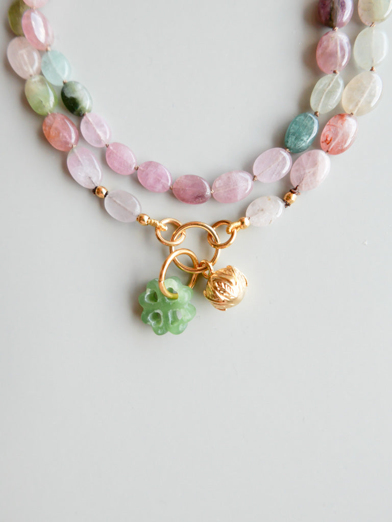 Afghani Tourmaline Necklace with Trefle and lotus bud - DIVYA - ShaSha Jewelry - Handmade Jewelry