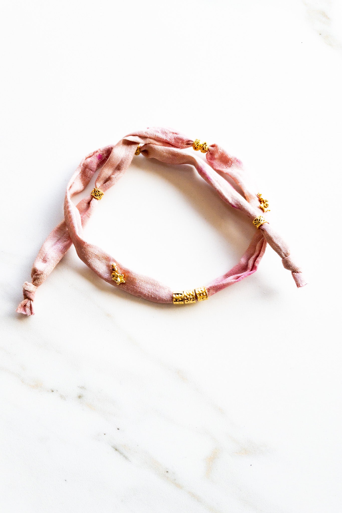 Anjali Sari Wrap - recycled sari fabrics - ShaSha Yoga Jewellery - Pink with stars