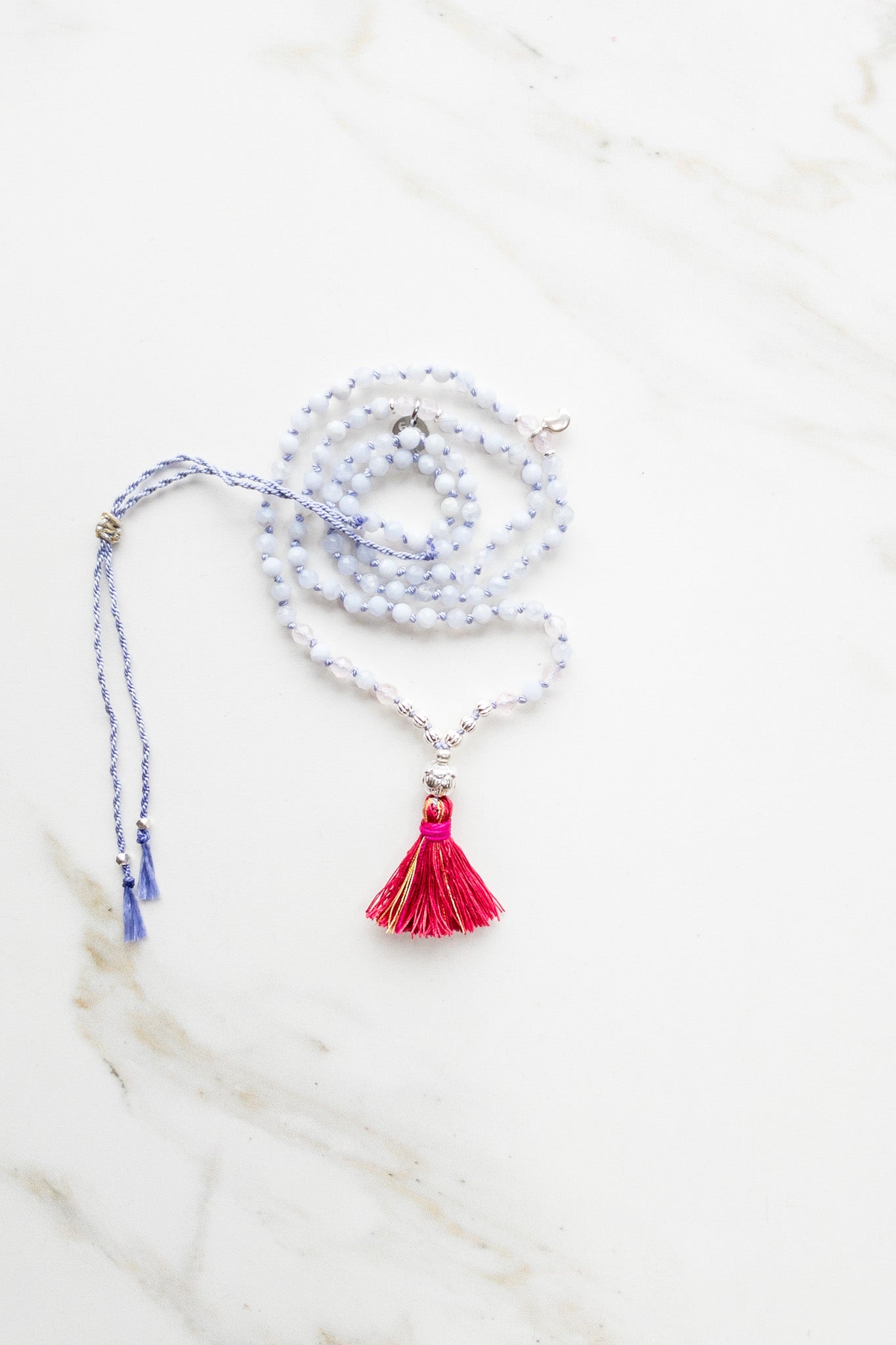 Shashā « Roots » Mini Mala 108 - Agate Lace &  Morganite - yoga jewellery 