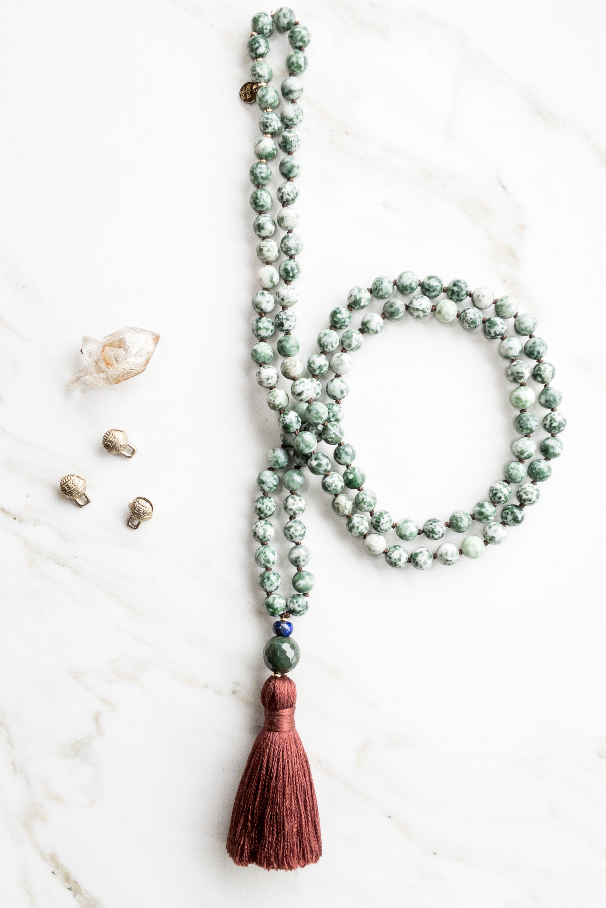 Celestial Tree Japamala: Tree Agate & Lapis Lazuli Mala - OceanEyes collection- shashā jewellery