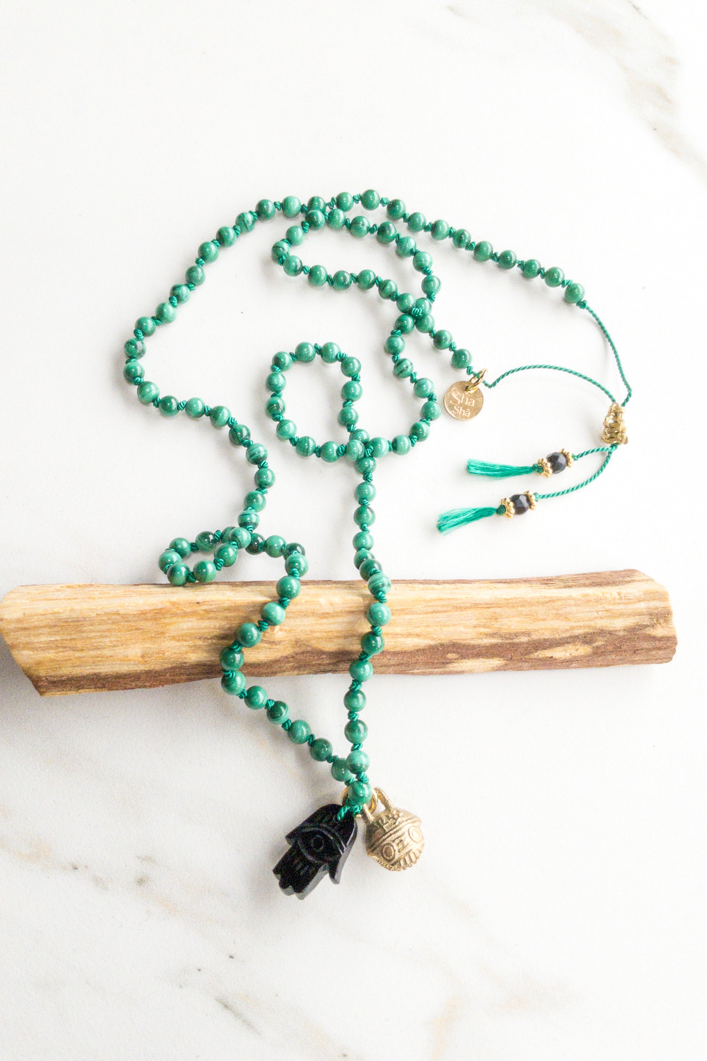 ShaSha « Roots » mini mala 108 - Malachite & Onyx - shashā jewelry Switzerland 