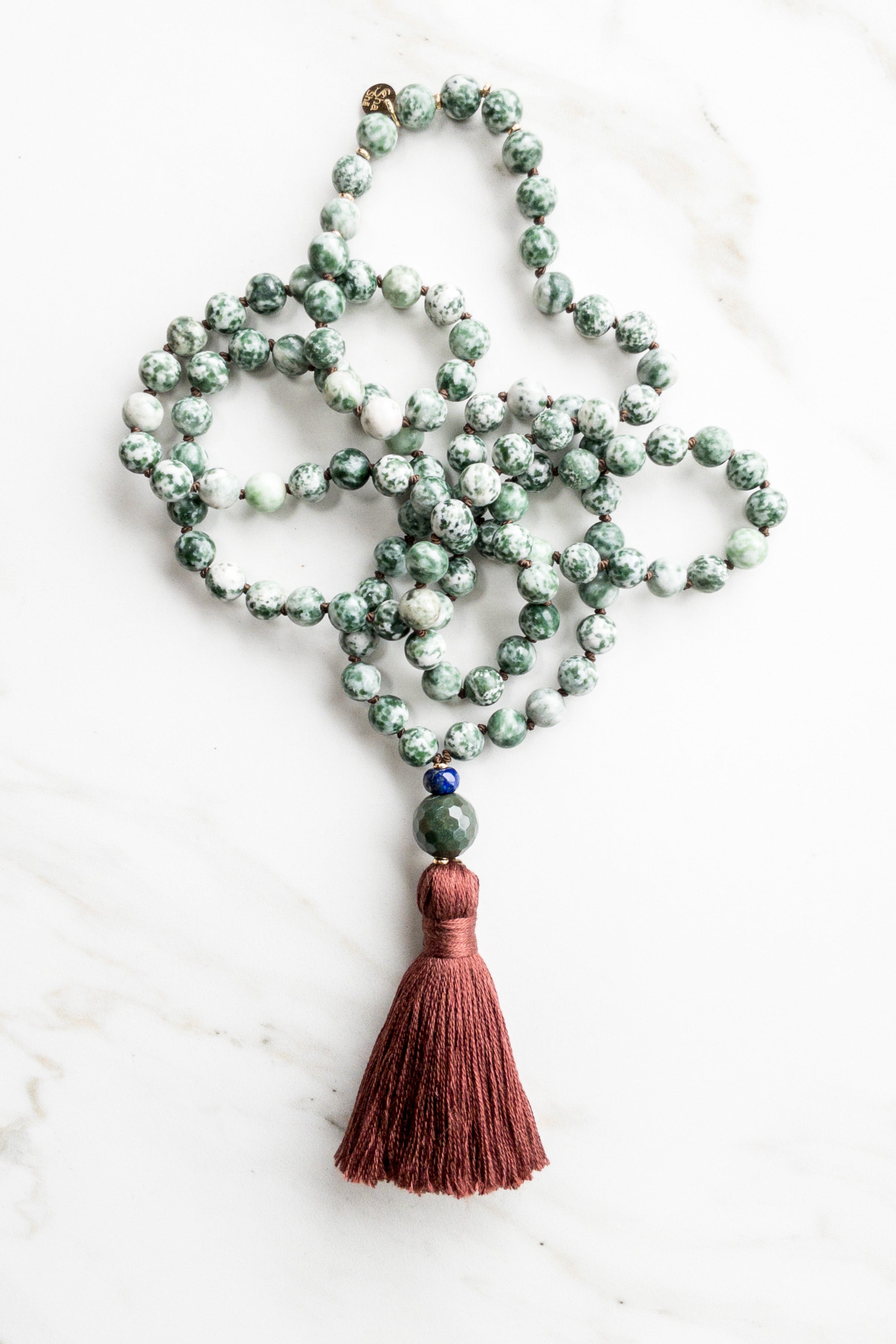 Celestial Tree Japamala: Tree Agate & Lapis Lazuli Mala - OceanEyes - shashā yoga and meditation jewellery 