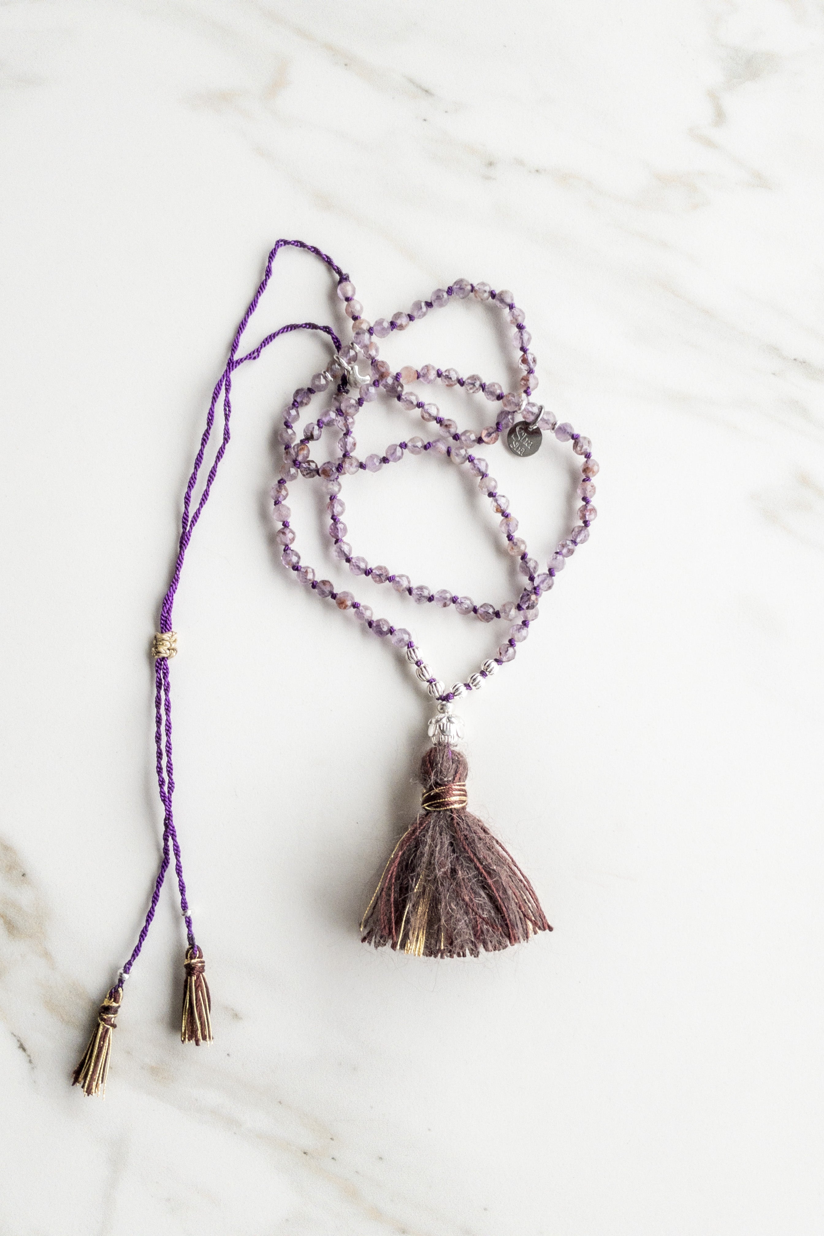 ShaSha "Roots" mini Mala 108 - Cacoxenite Super 7 - shashā yoga and meditation jewellery inspired shop online Switzerland 