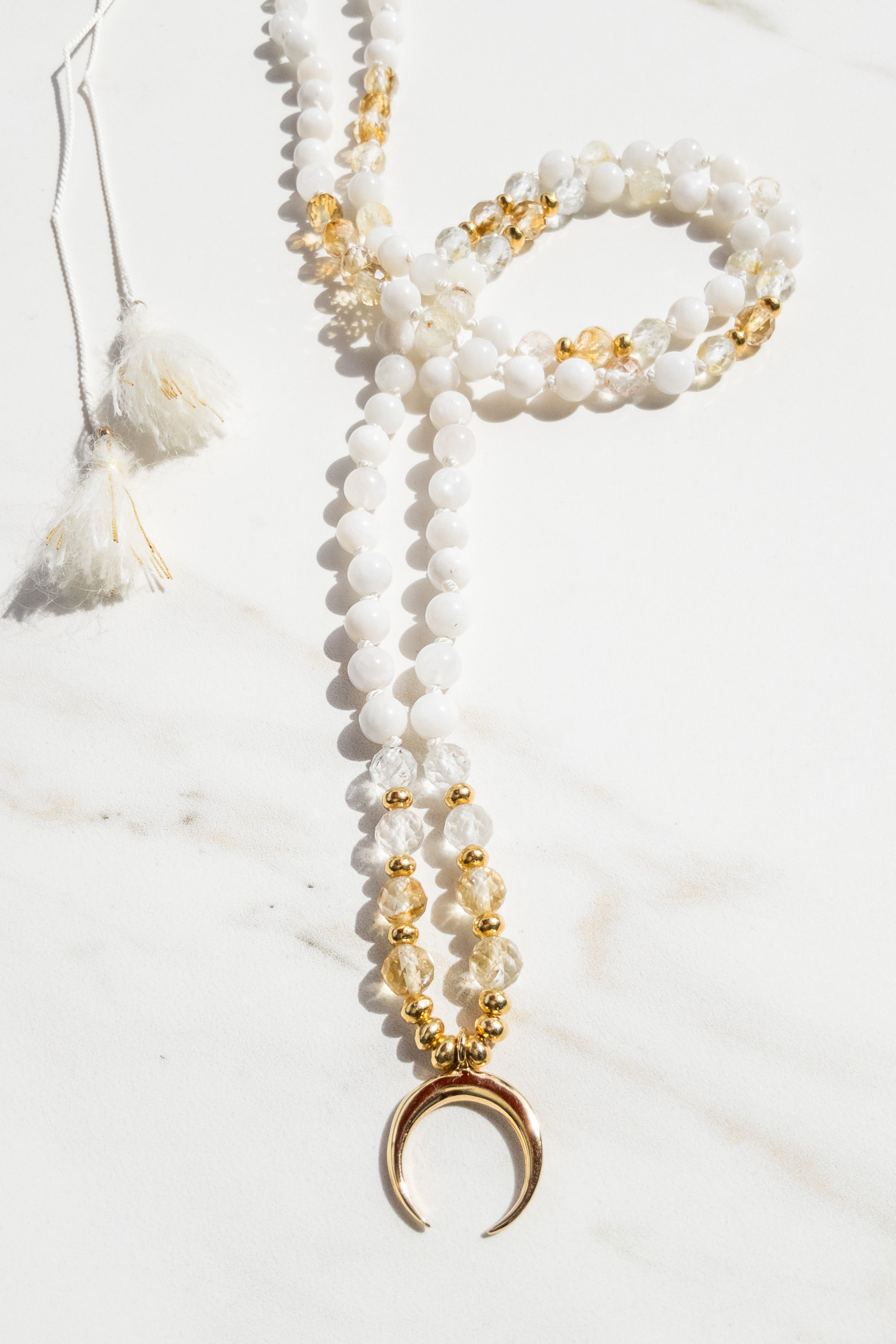 Luminous Radiance Mala Necklace - Moonstone Topaz Citrine - Indradhanush Collection - ShaSha jewellery 