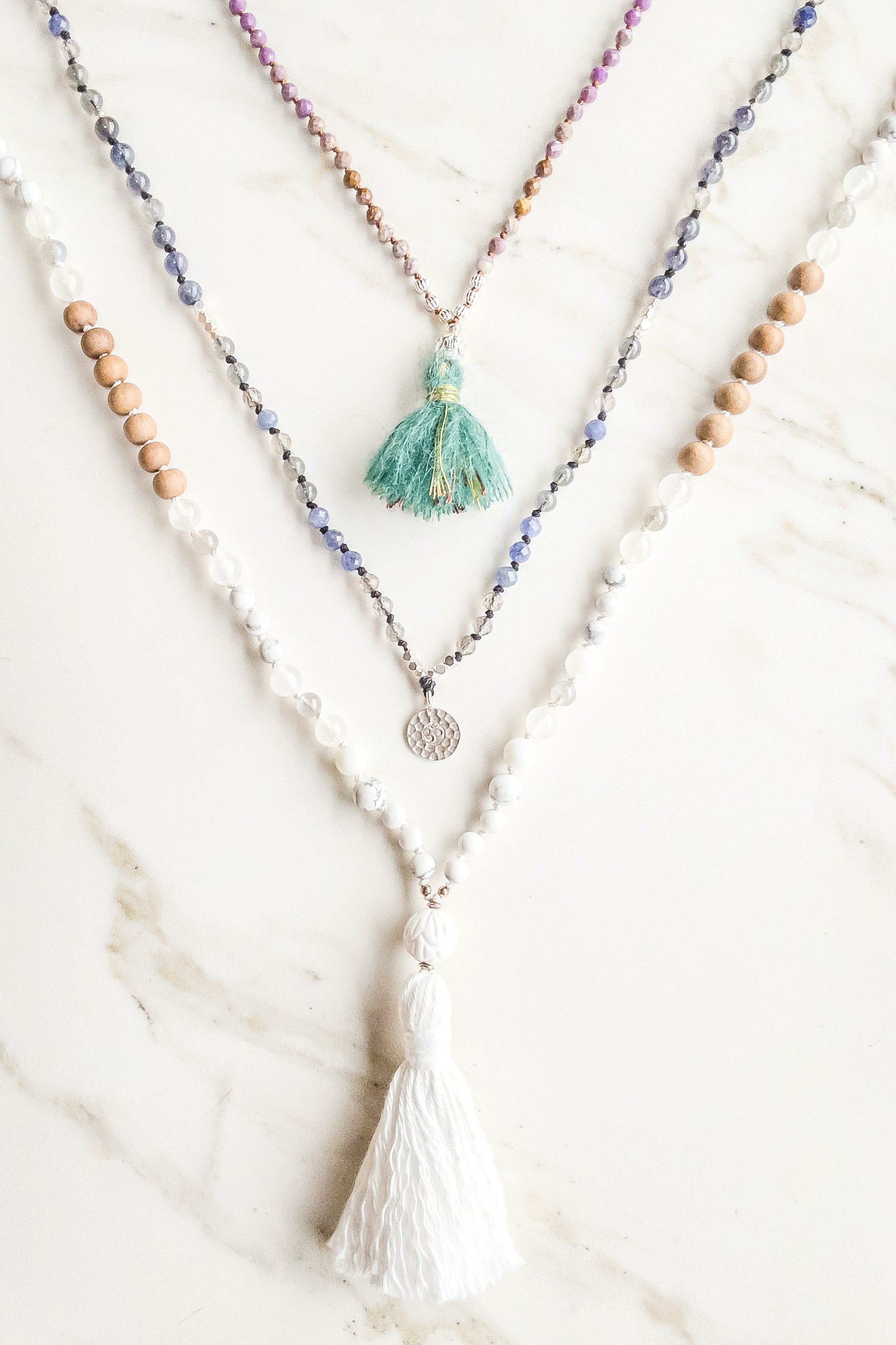 “Lunar Radiance in Abysses” OM Mala necklace - Indradhanush - shashā yoga jewellery shop online Switzerland 