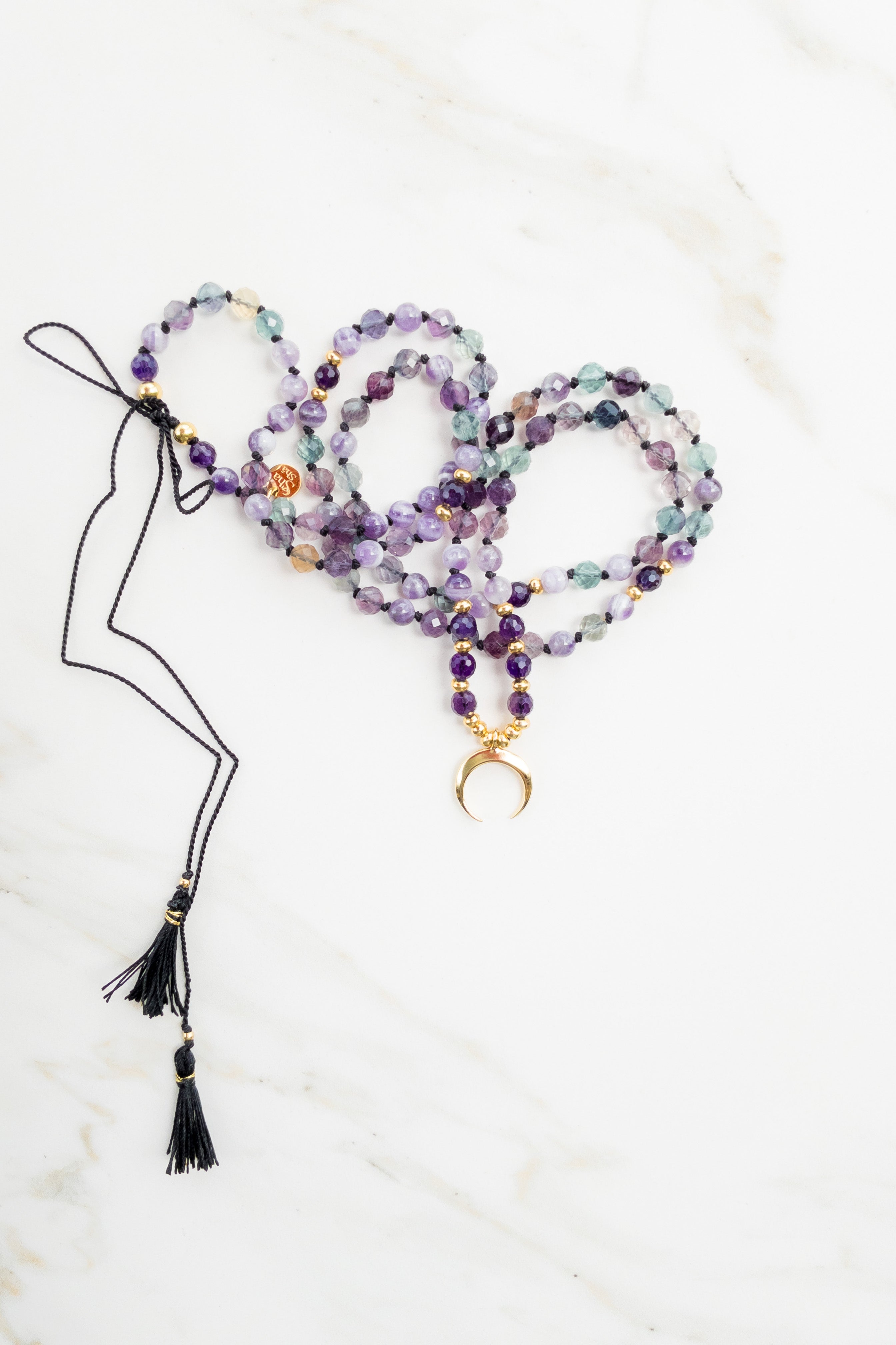 The Starry Serenity Mala Necklace - Fluorite Amethyst - Indradhanush Collection - ShaSha Jewellery 