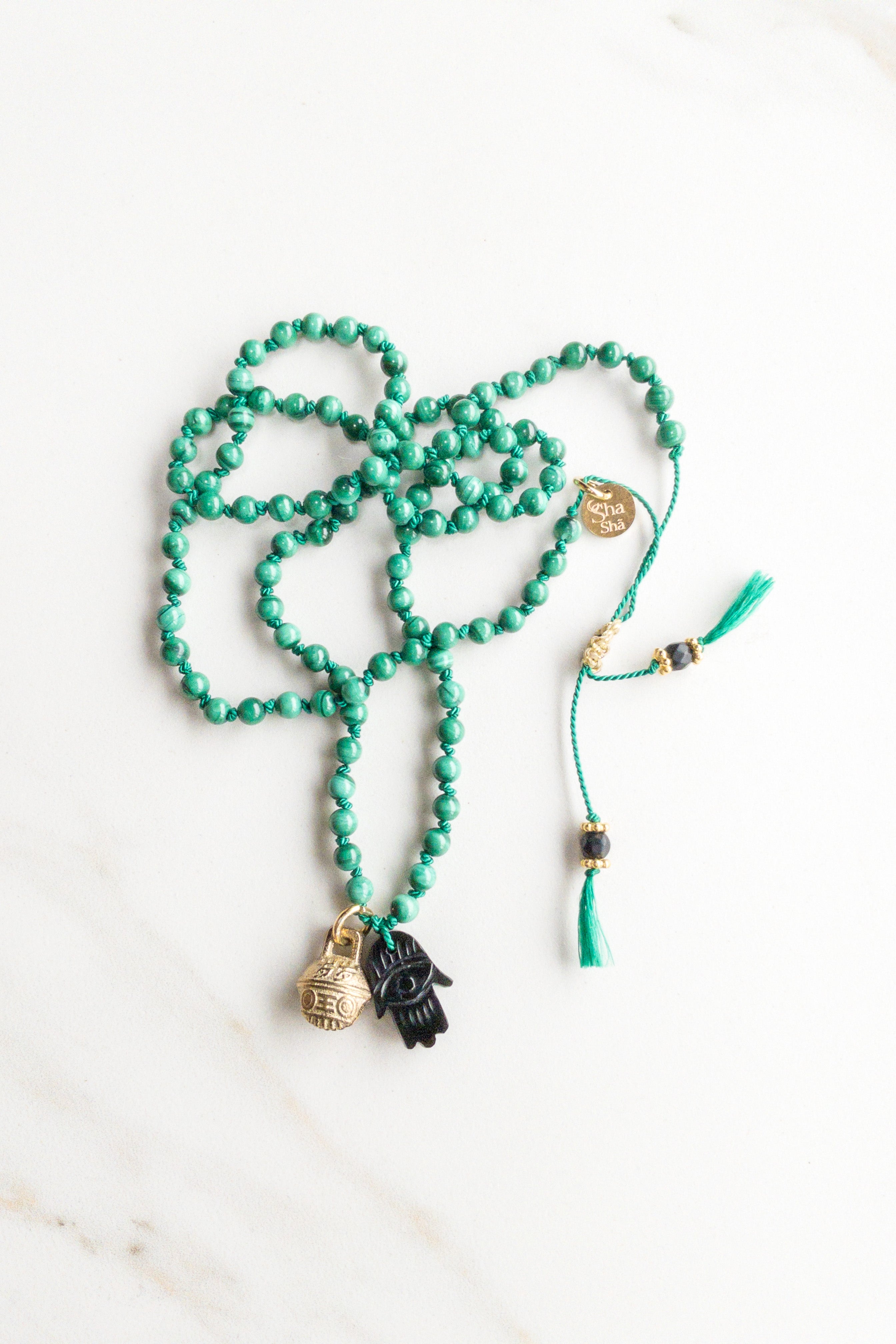 ShaSha « Roots » mini mala 108 - Malachite & Onyx - shashā jewelry Switzerland 