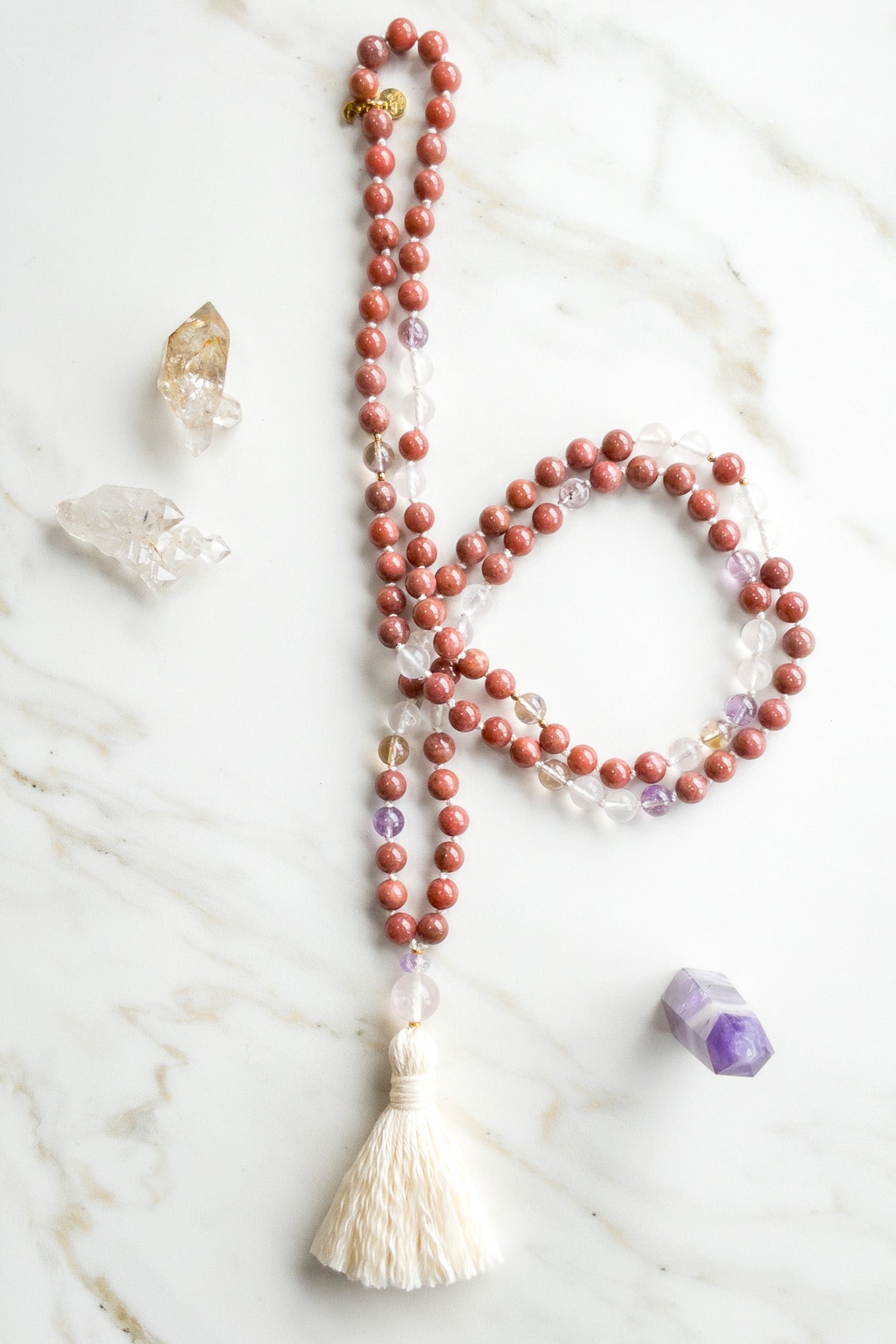 Earth Radiance Mala 108 - Thulite, Amethystine, Pink Quartz - OceanEyes - shashā jewellery 