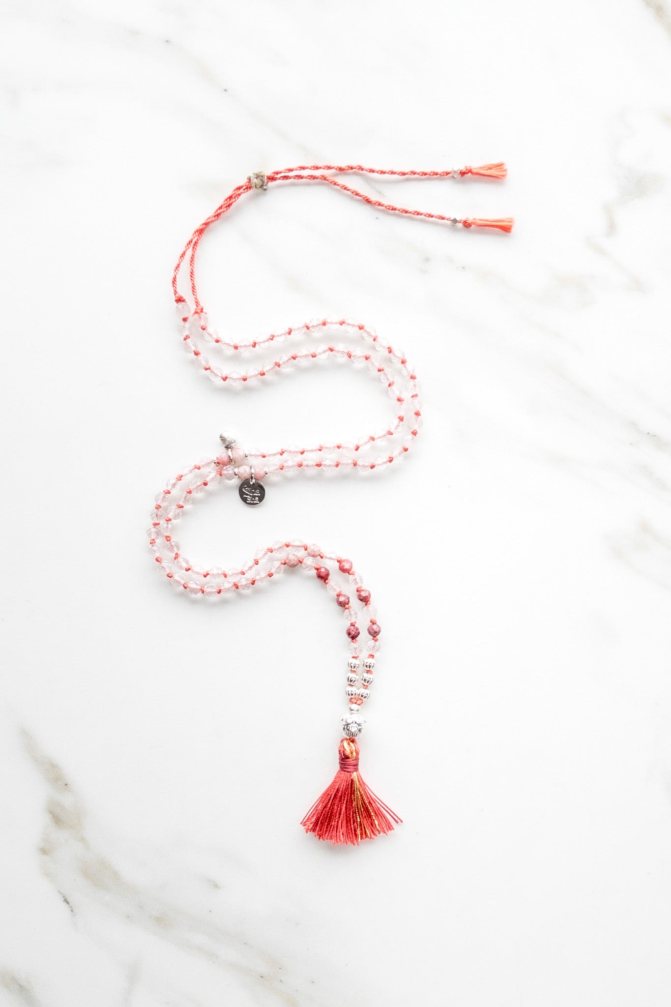 Shashā « Roots » Mini Mala 108 - Clear Quartz & Thulite - shop online beaded jewellery 