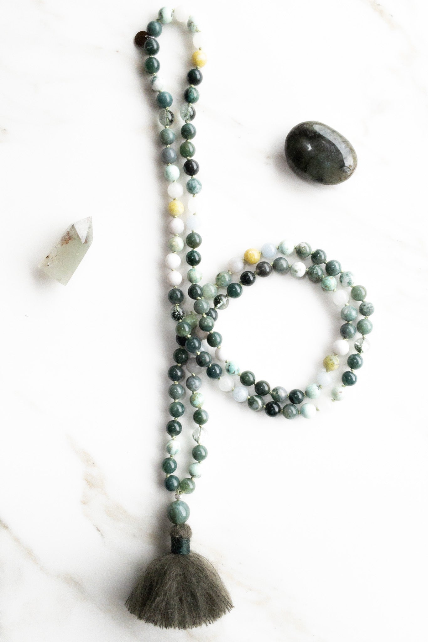 Botanical Serenity Mala 108 beads - OceanEye Collection - shashā gemstone yoga jewellery 