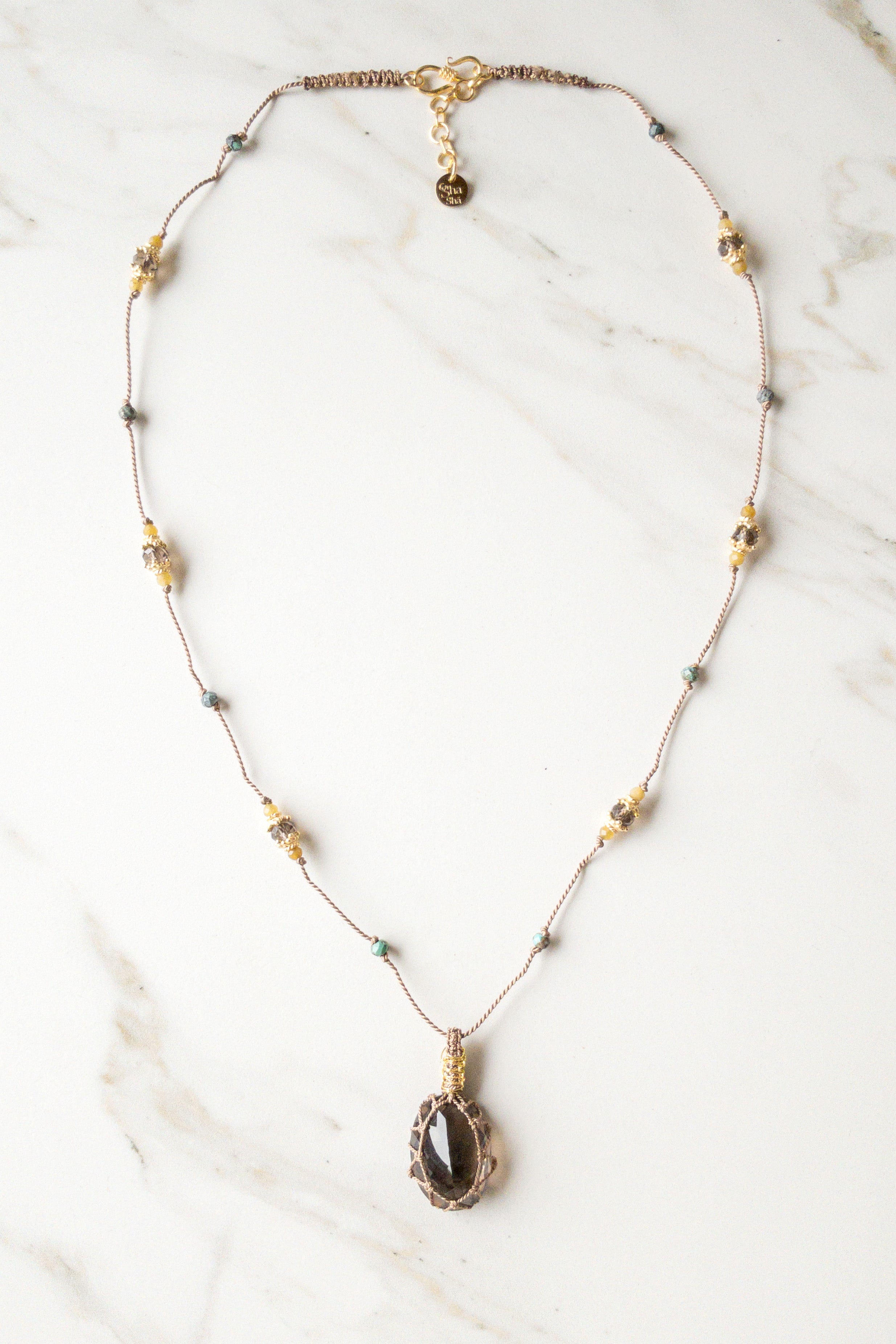 Smoky Quartz « Aabha » Necklace - Cabochon Gemstone  Necklace ShaSha Jewelry Switzerland