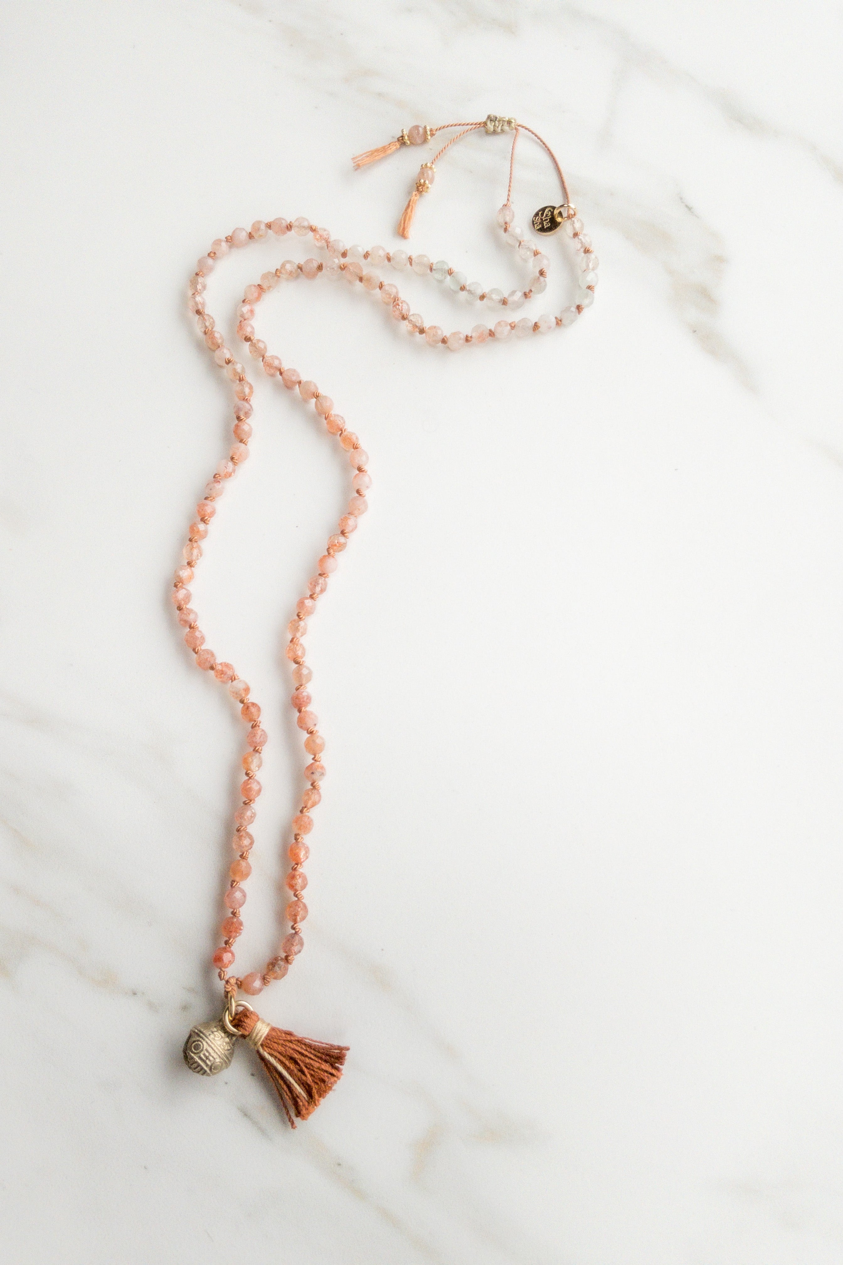 ShaSha « Roots » mini mala 108 - Faceted Sunstone - shashā jewelry Switzerland 