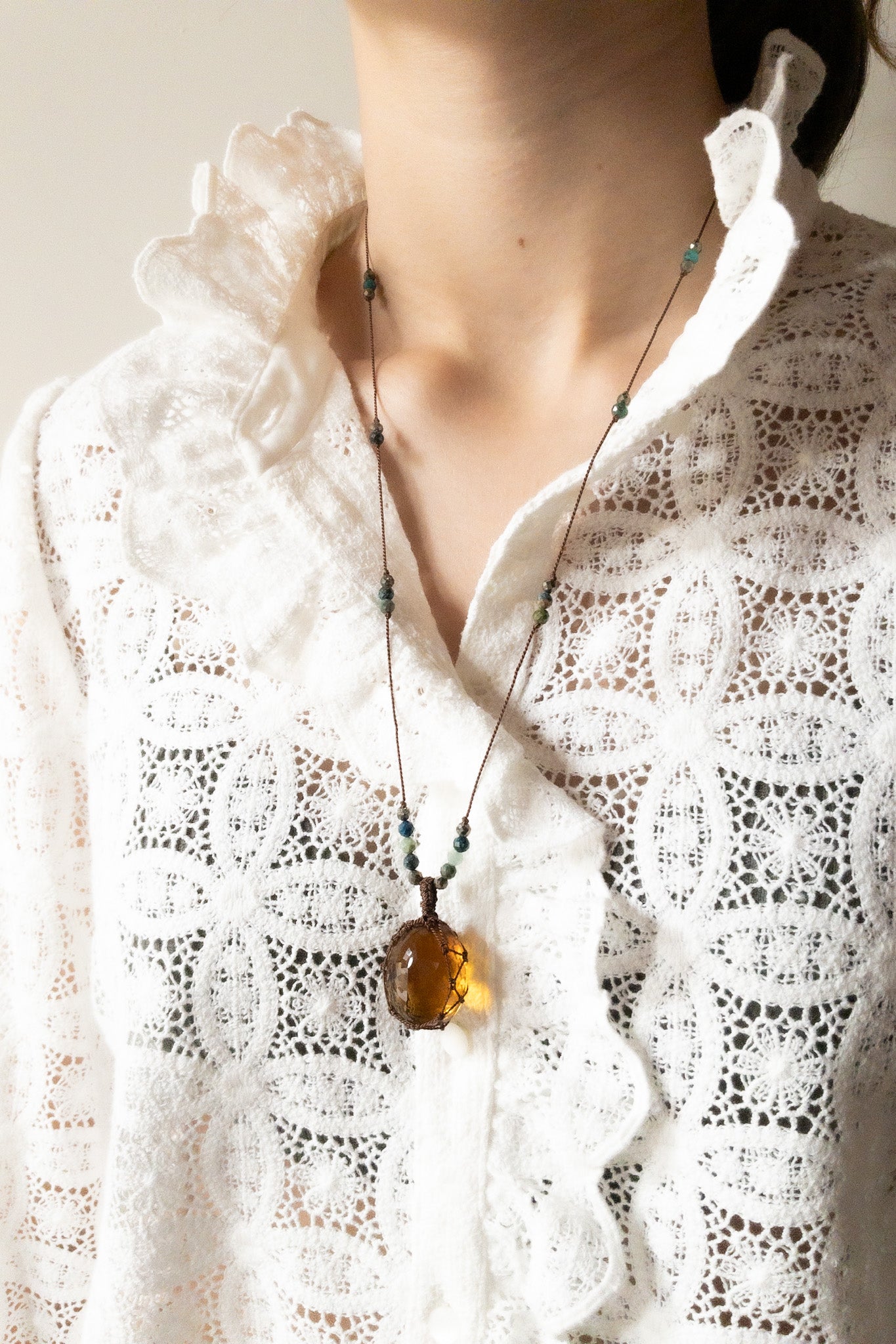 Orange Topaz « Aabha » Amulet Necklace - ShaSha Jewellery 