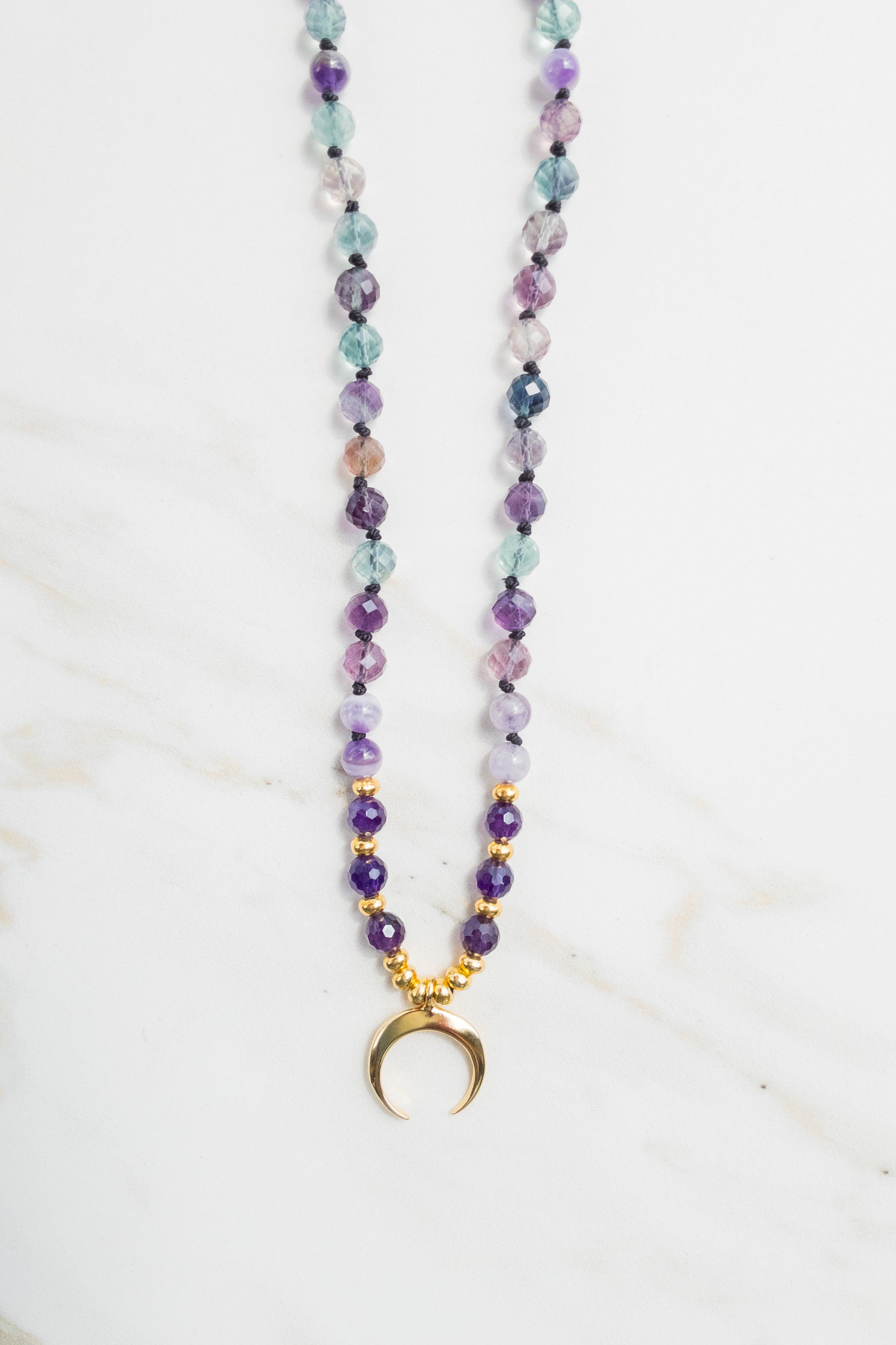 The Starry Serenity Mala Necklace - Fluorite Amethyst - Indradhanush Collection - ShaSha jewellery 