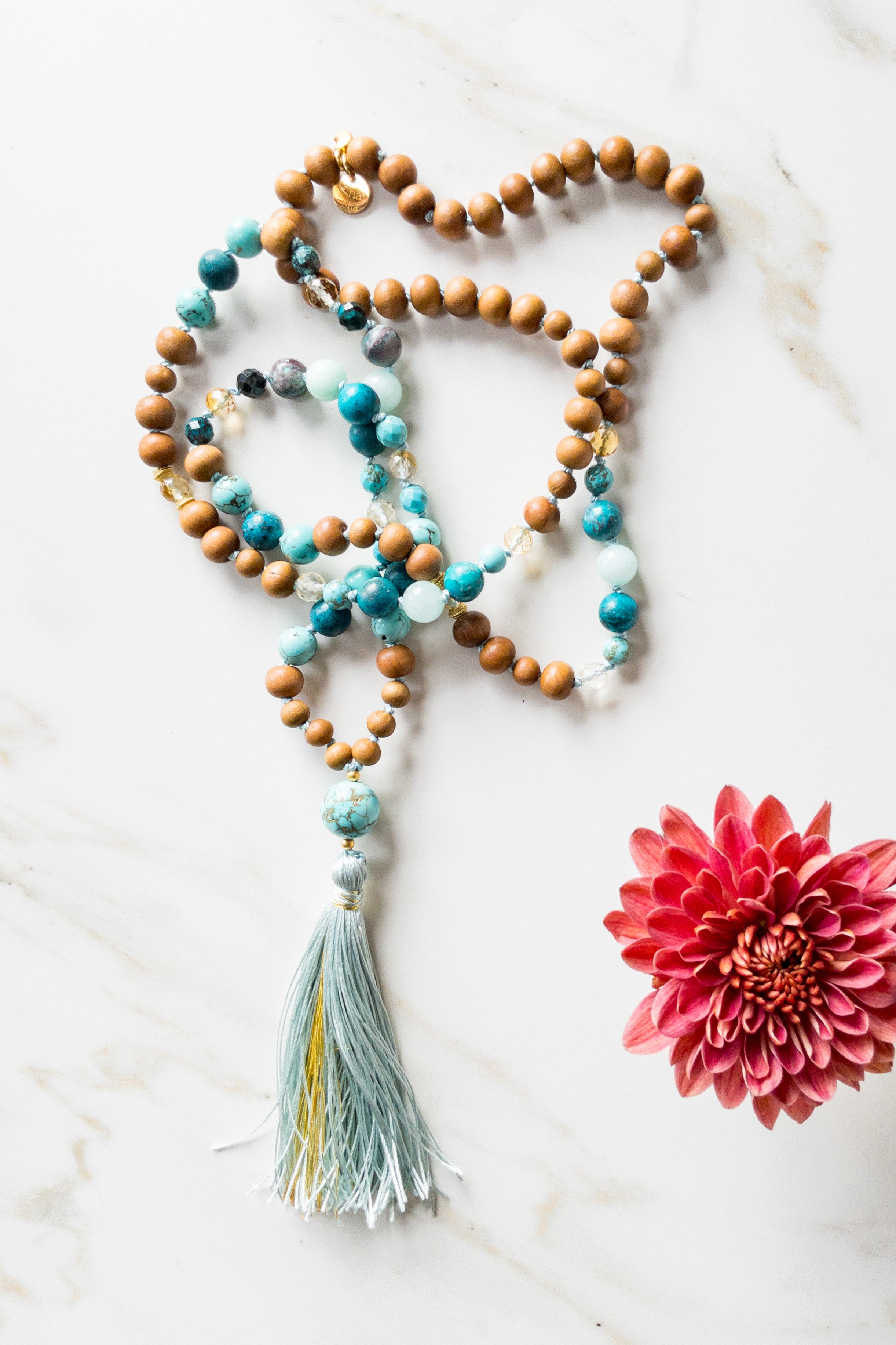 Turquoise Elysium Mala - Turquoise, Citrine, Amazonite et Bois de Santal - OceanEyes