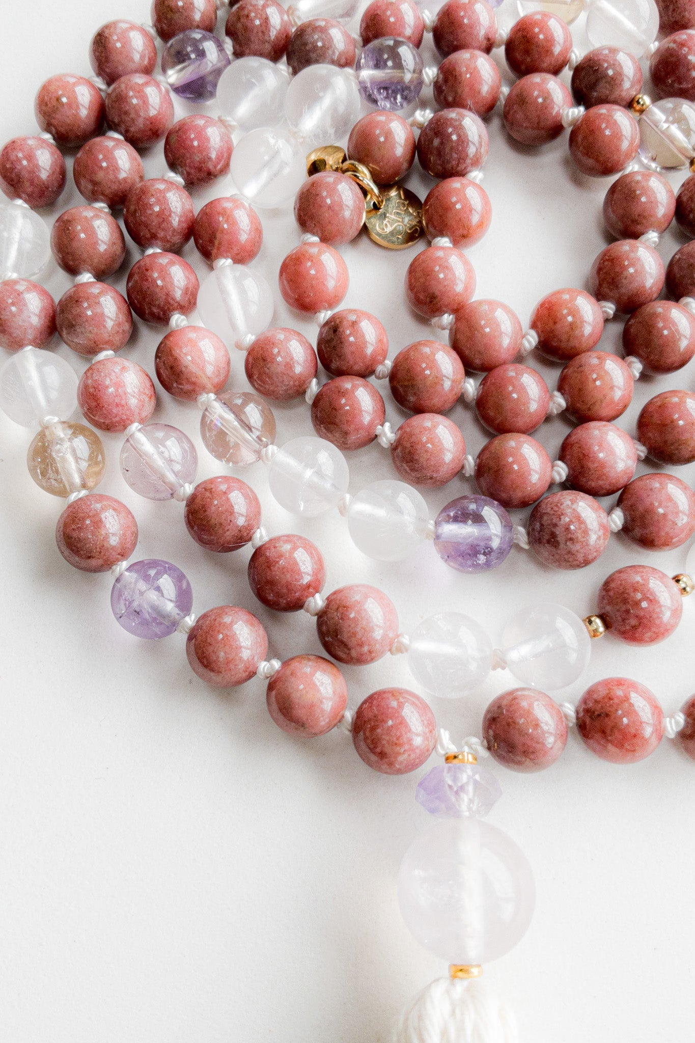 Earth Radiance Mala 108 - Thulite, Amethystine, Pink Quartz - OceanEyes