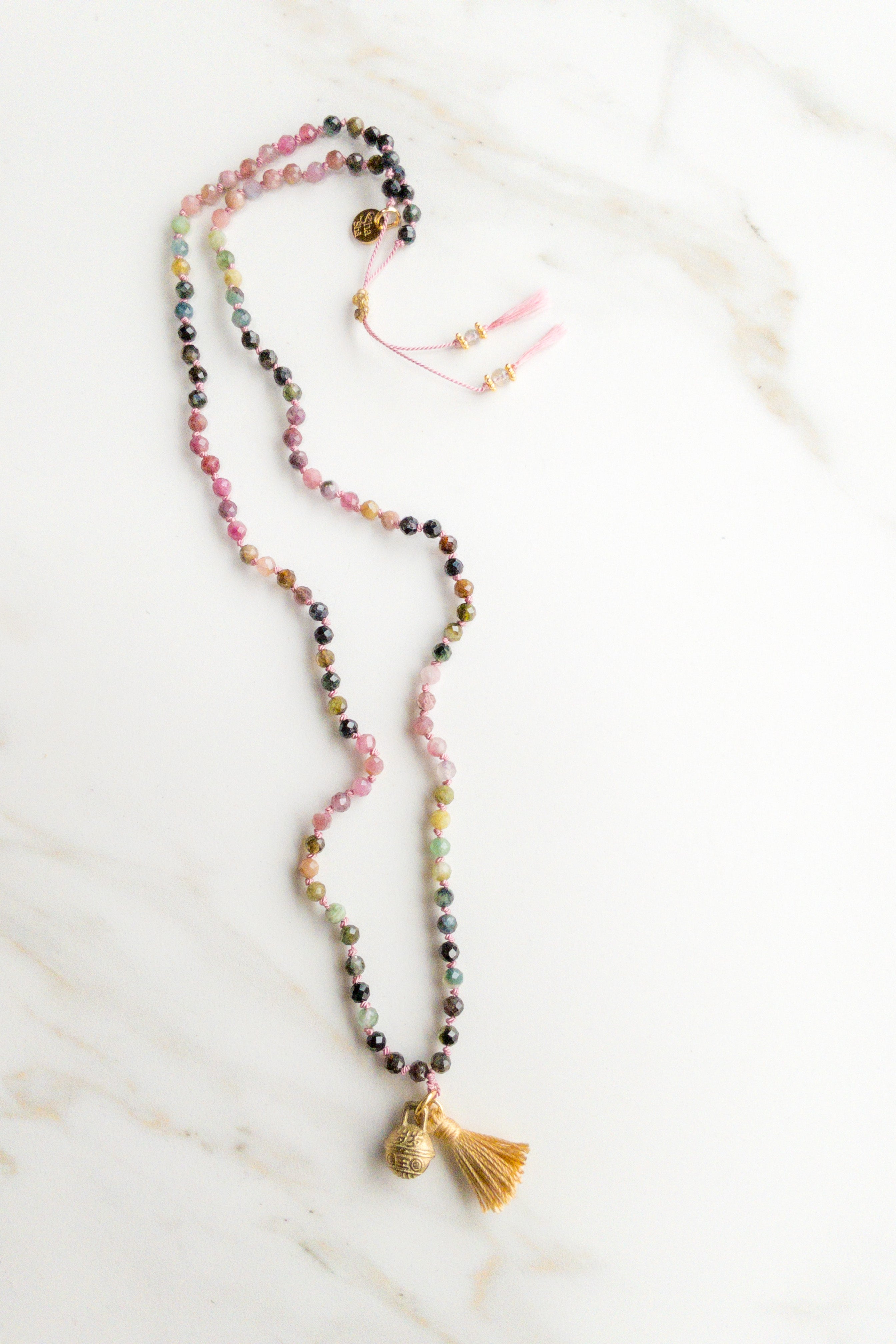 ShaSha « Roots » mini mala 108 - Faceted Tourmaline - shashā jewelry Switzerland hamsa necklace 