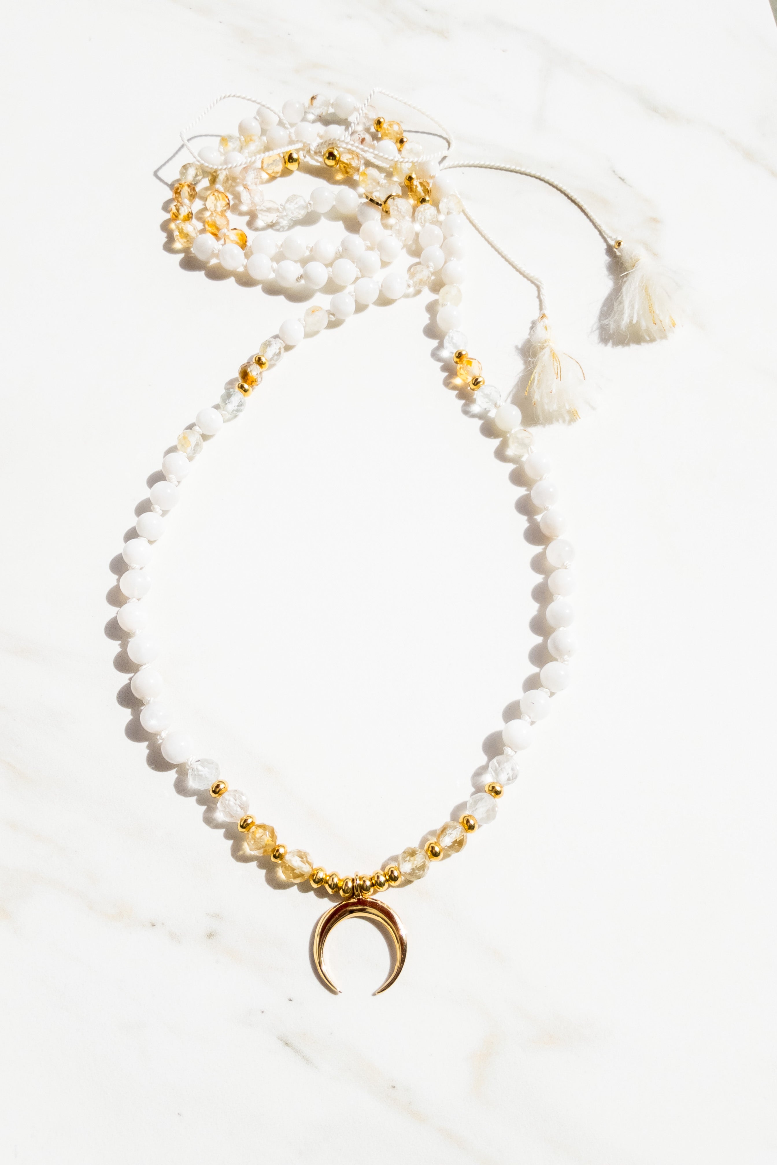 Luminous Radiance Mala Necklace - Moonstone Topaz Citrine - Indradhanush Collection - ShaSha Jewelry 