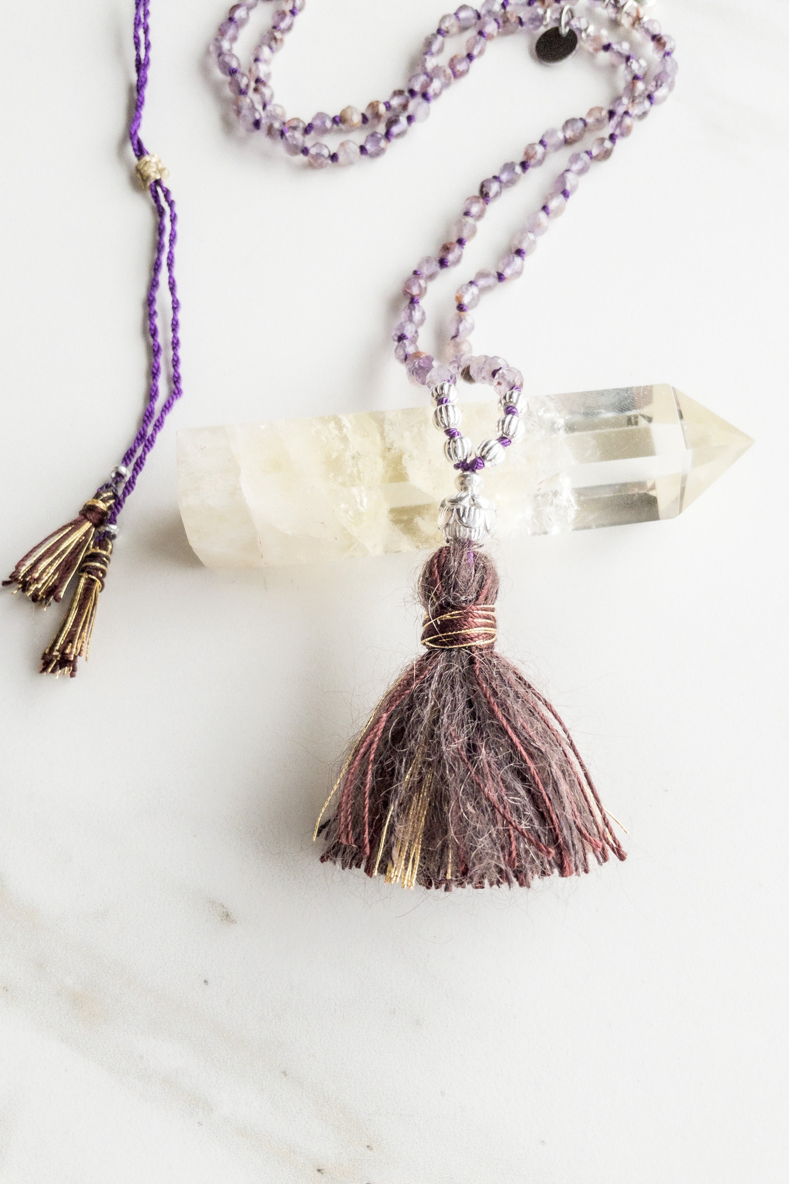 ShaSha "Roots" mini Mala 108 - Cacoxenite Super 7 - shashā yoga and meditation jewellery store Switzerland