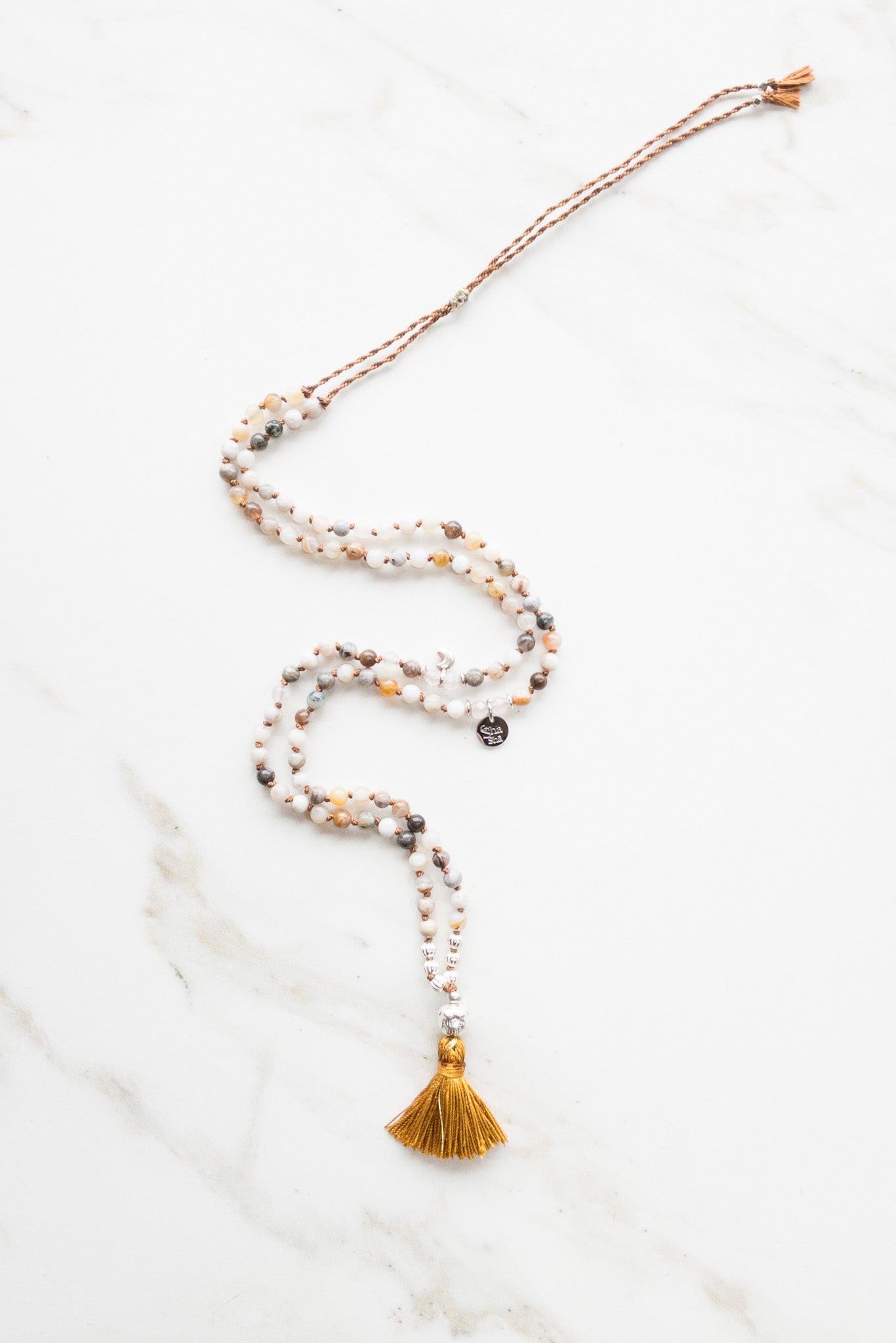 Shashā « Roots » Mala 108 - Bamboo Leaf Agate - yoga necklace 