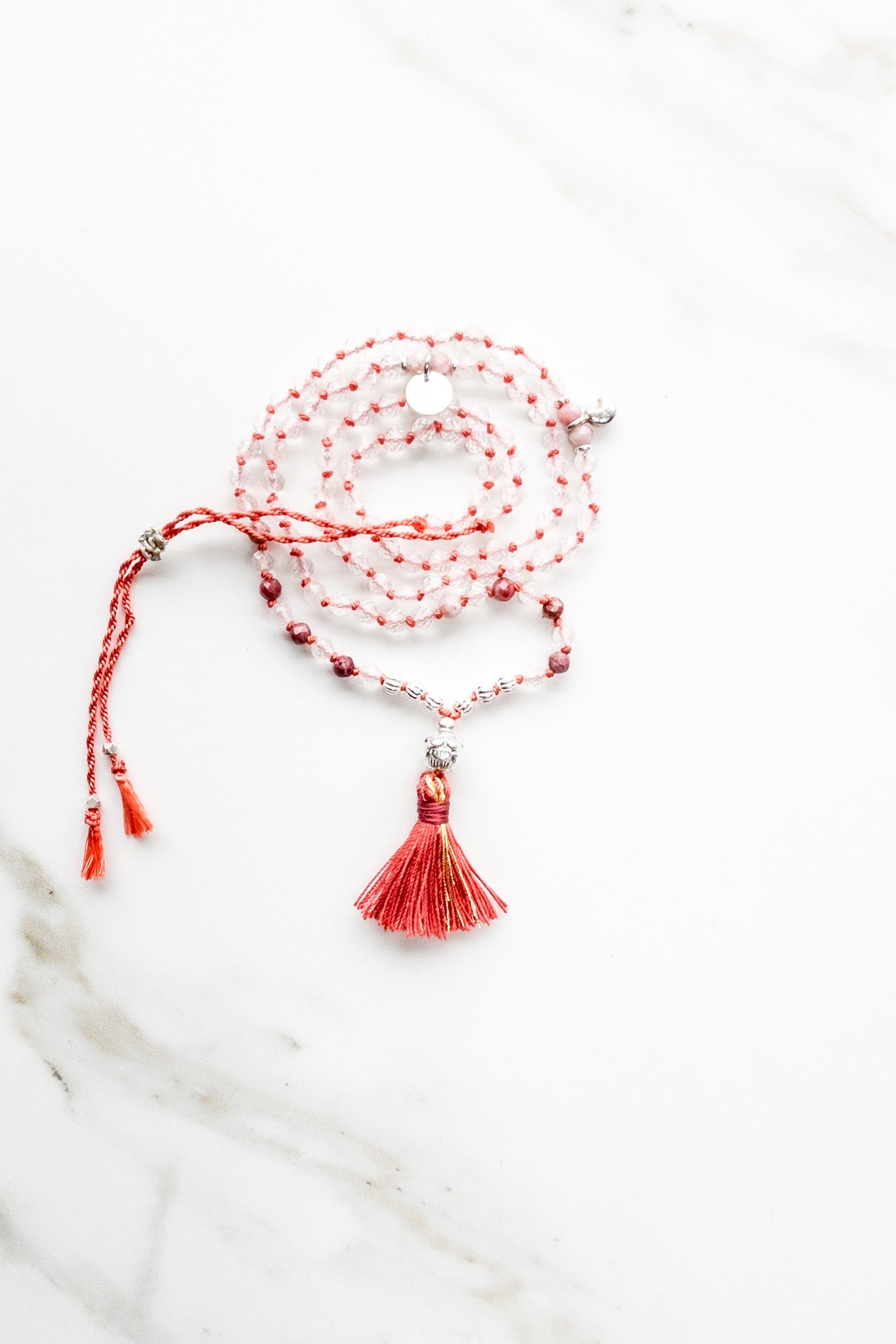 Shashā « Roots » Mini Mala 108 - Clear Quartz & Thulite - shop online prayer beads