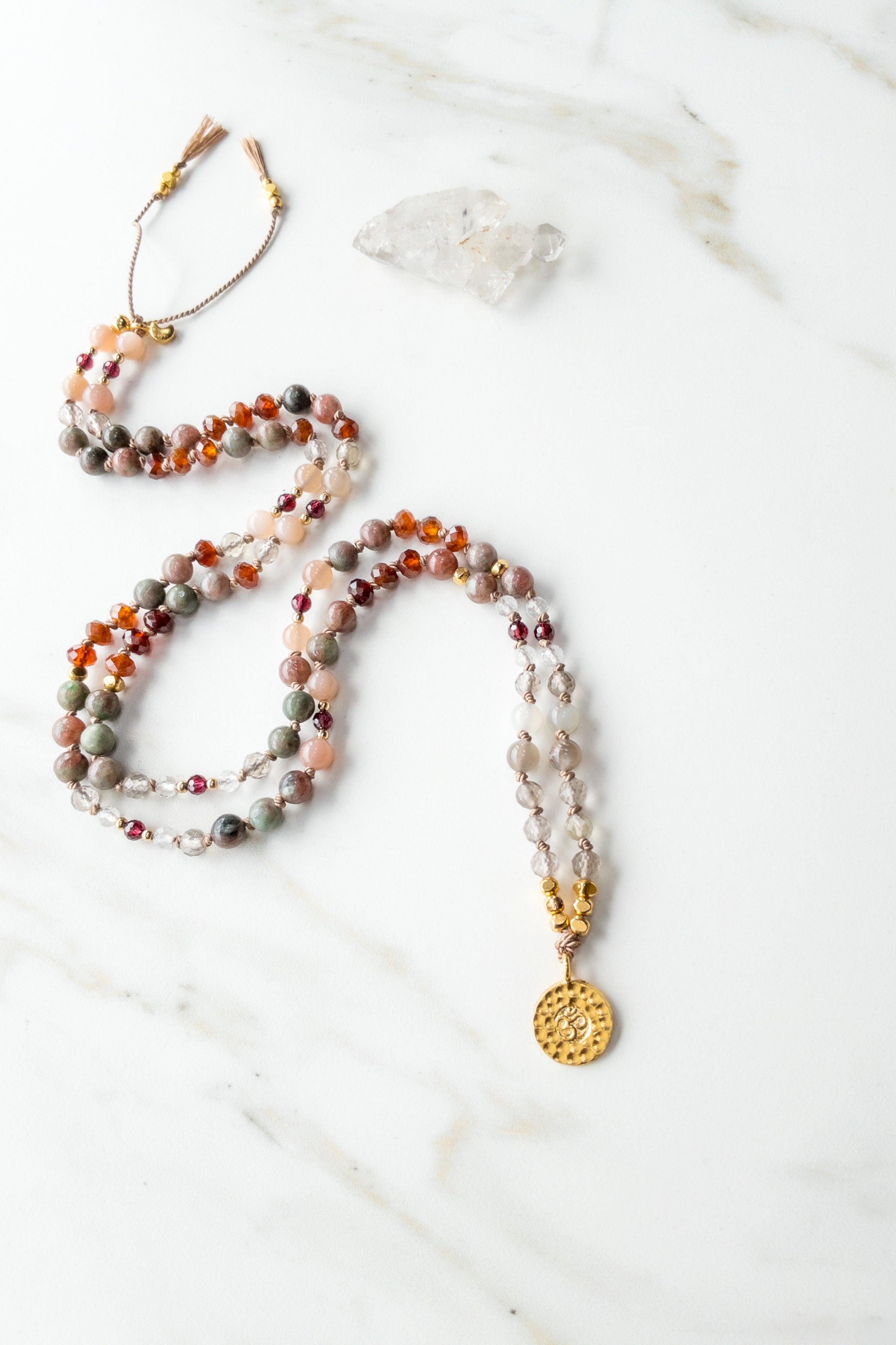 Earthen Fusion Mala necklace 108 beads- OM - Indradhanush collection- shashā jewelry Switzerland 