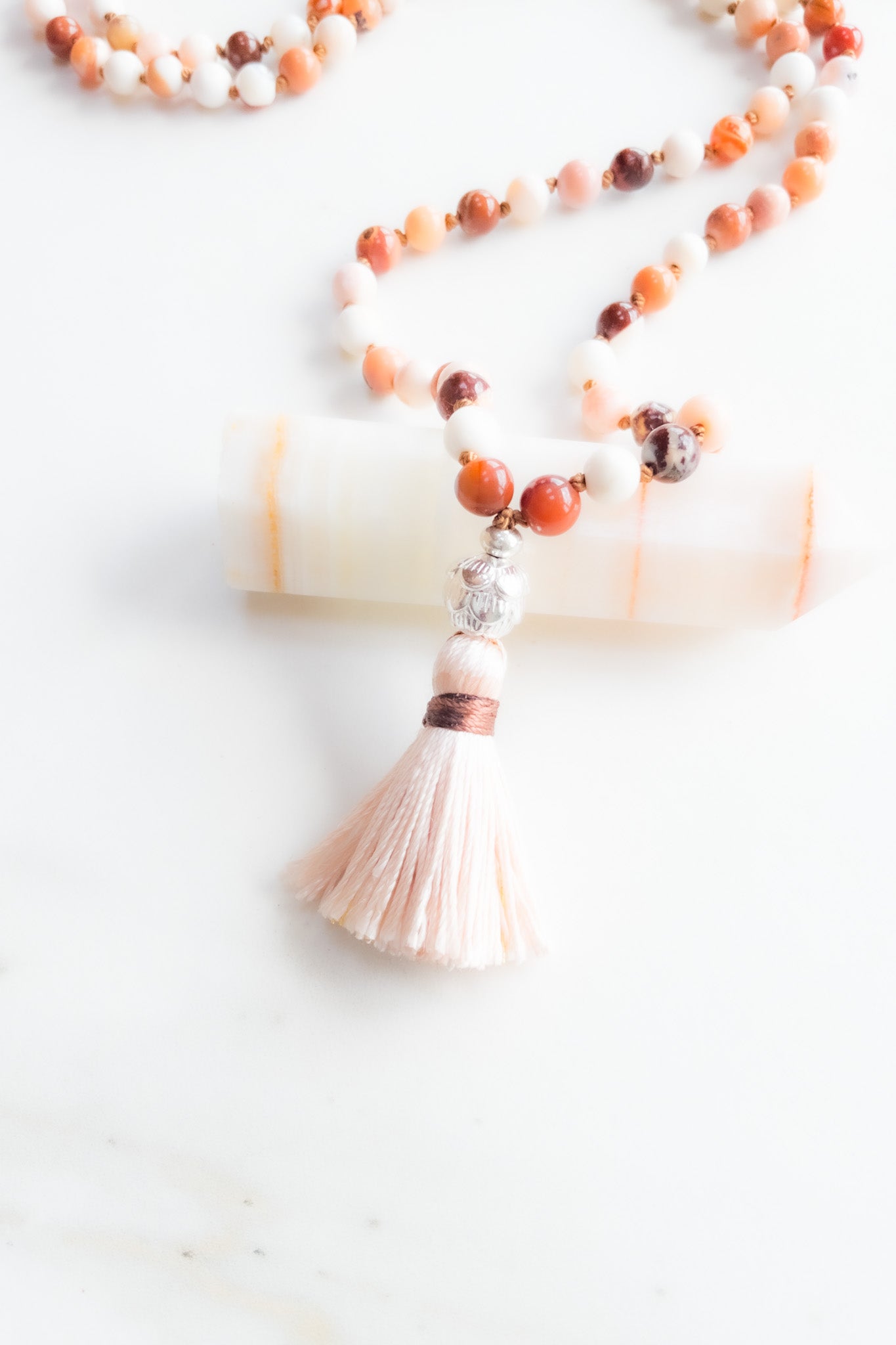 « Roots » Mini Mala 108 beads - Fire Opal - hand knotted manually by shasha